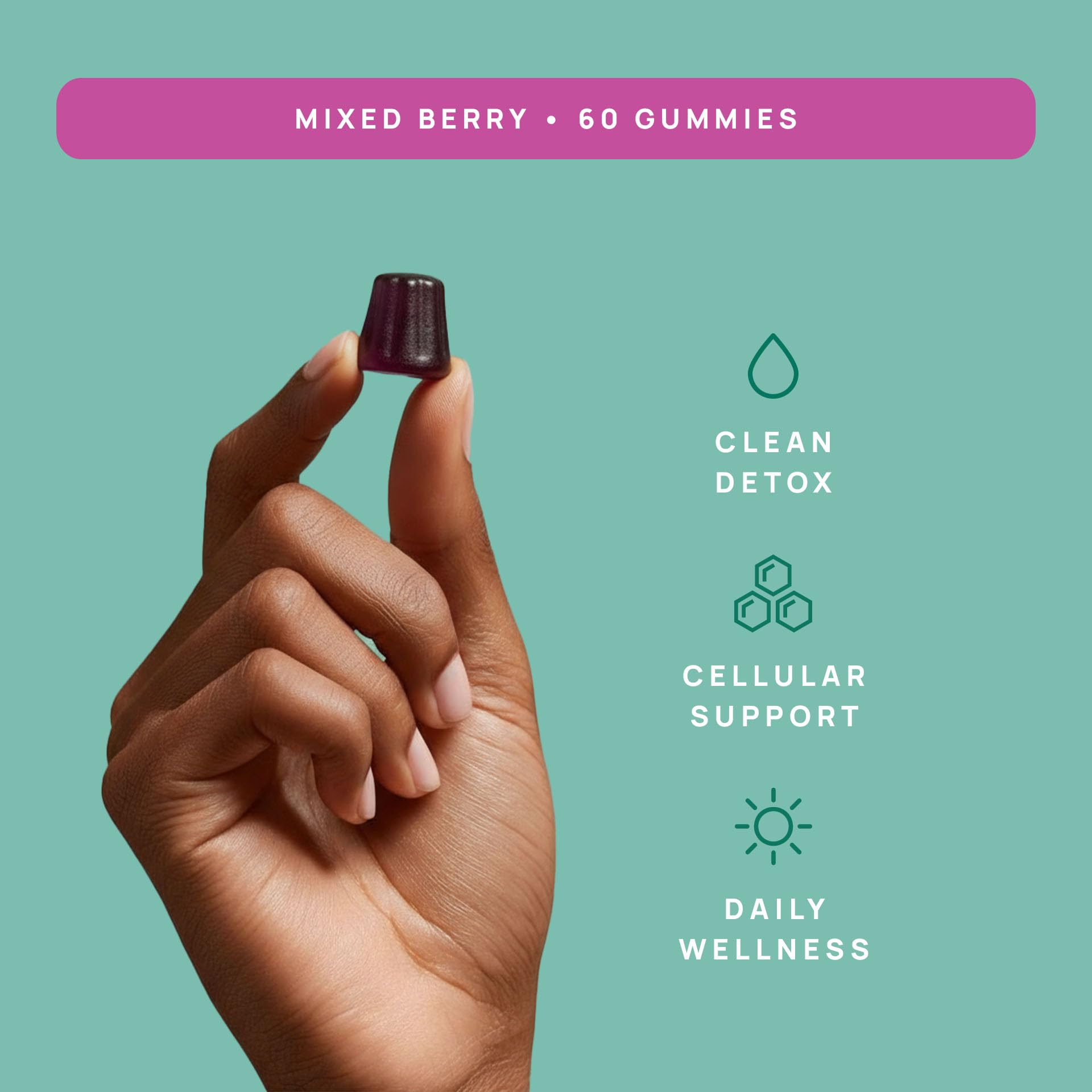 Gominola Total Detox en mano adulta, Stay-Well Naturals, práctico para uso diario