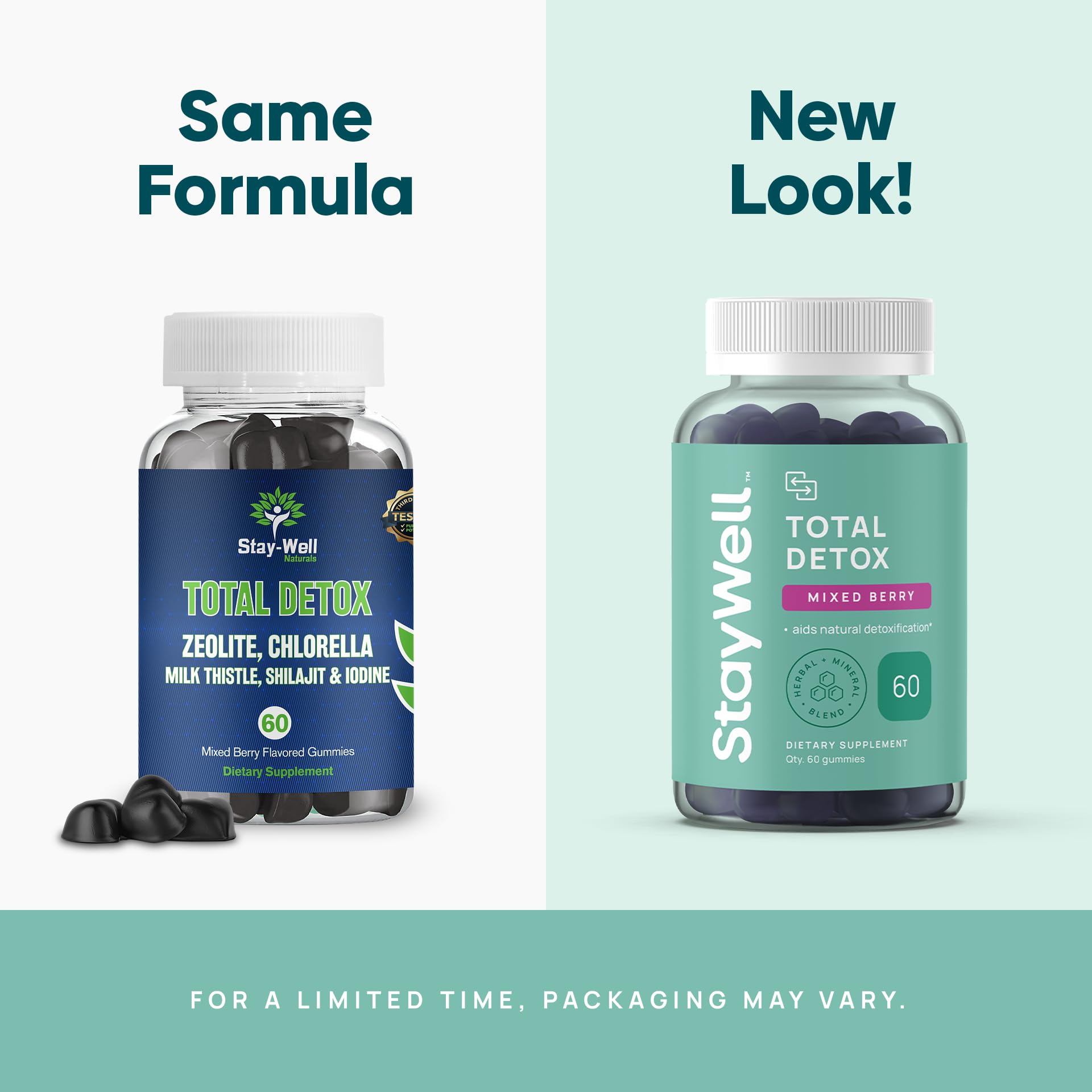Montón de gominolas Total Detox, Stay-Well Naturals, sabor frutos rojos apetitoso