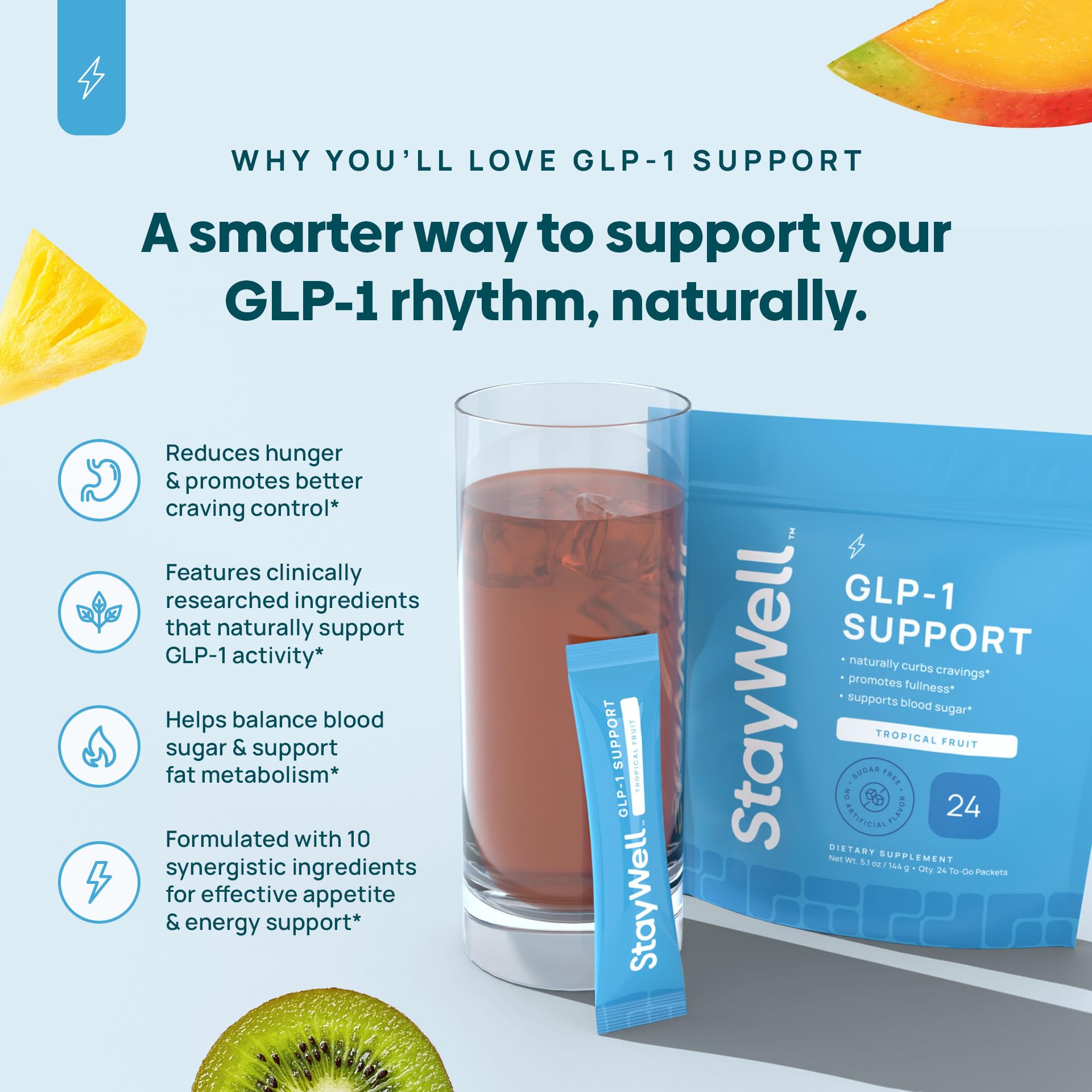 Stay-Well Naturals vaso preparado tropical listo para beber, opción refrescante diaria