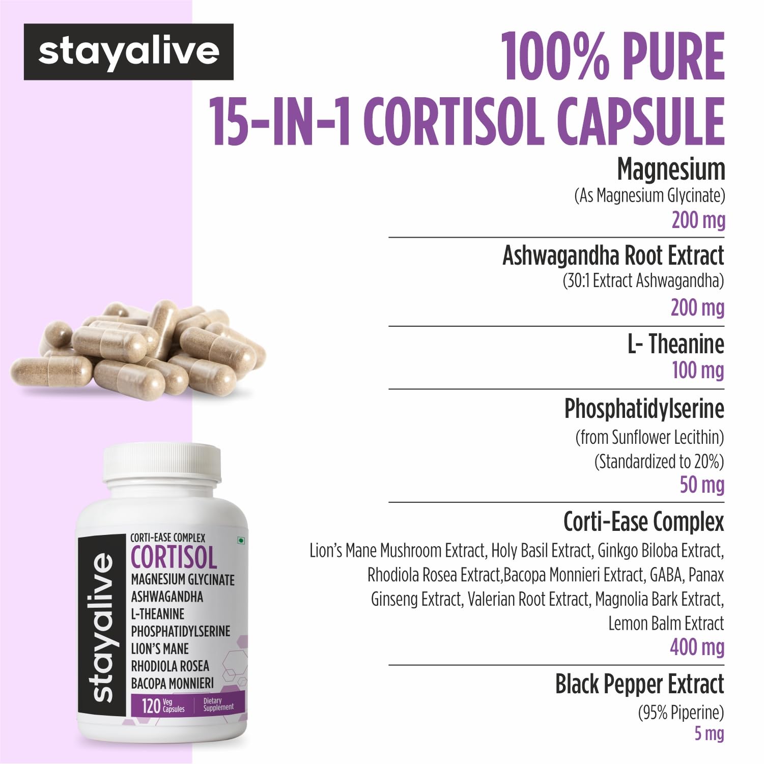 STAYALIVE cápsula en mano para comparar tamaño y dosificación práctica