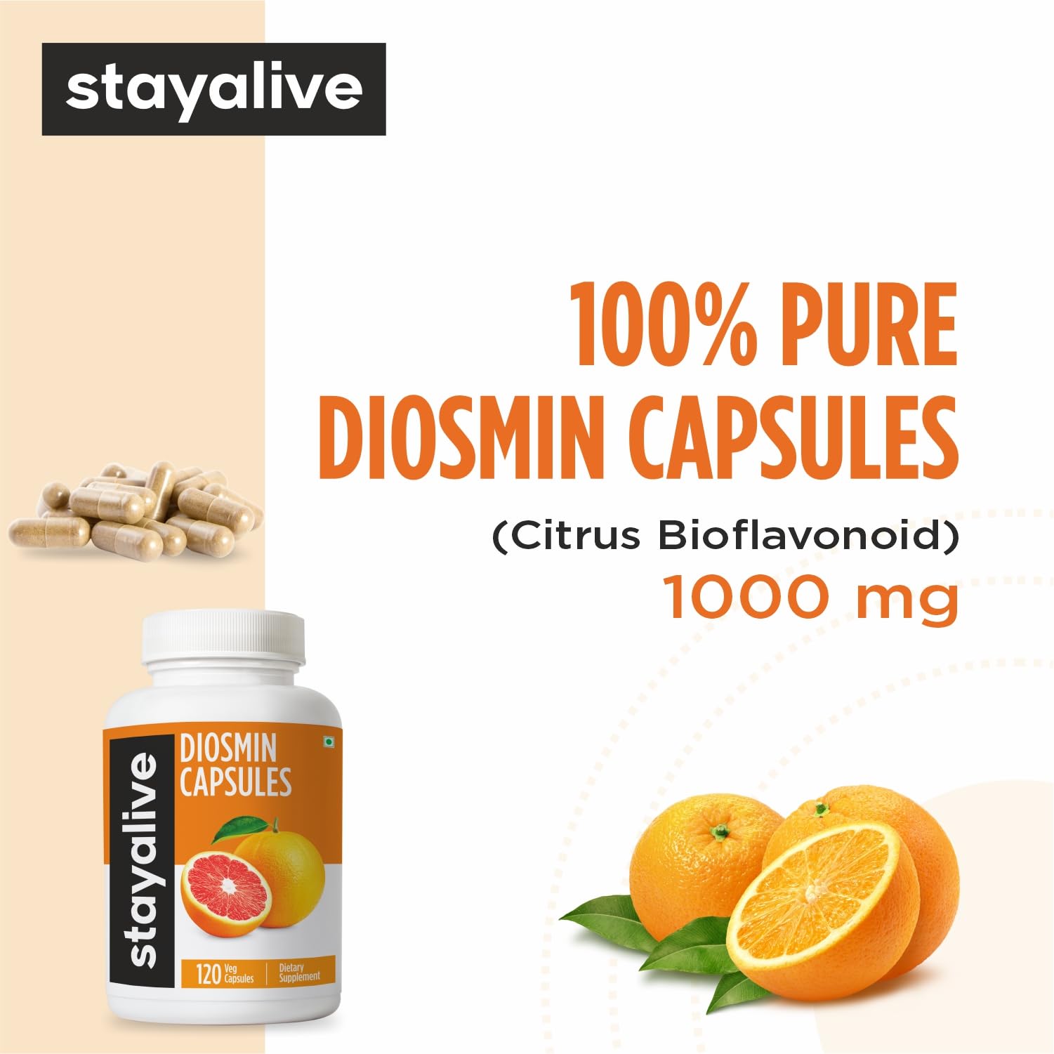 STAYALIVE cápsulas en la mano para comparar tamaño y facilitar toma diaria