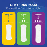 Stayfree compresa super larga junto a regla para comparar cobertura