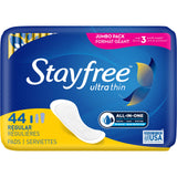 Stayfree etiqueta con iconos de características resaltando absorción y neutralización de olores
