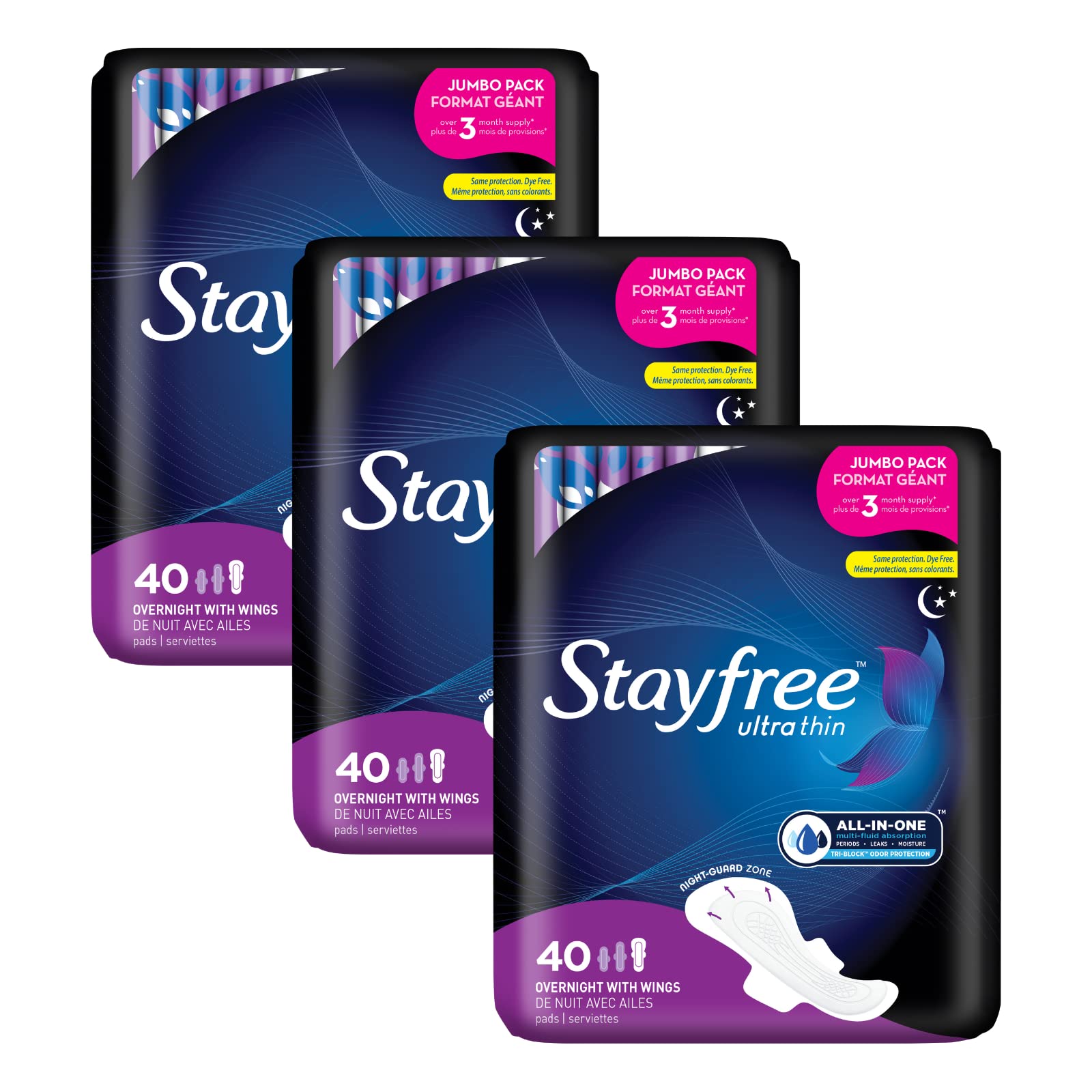 Stayfree empaque frontal mostrando conteo y protección nocturna