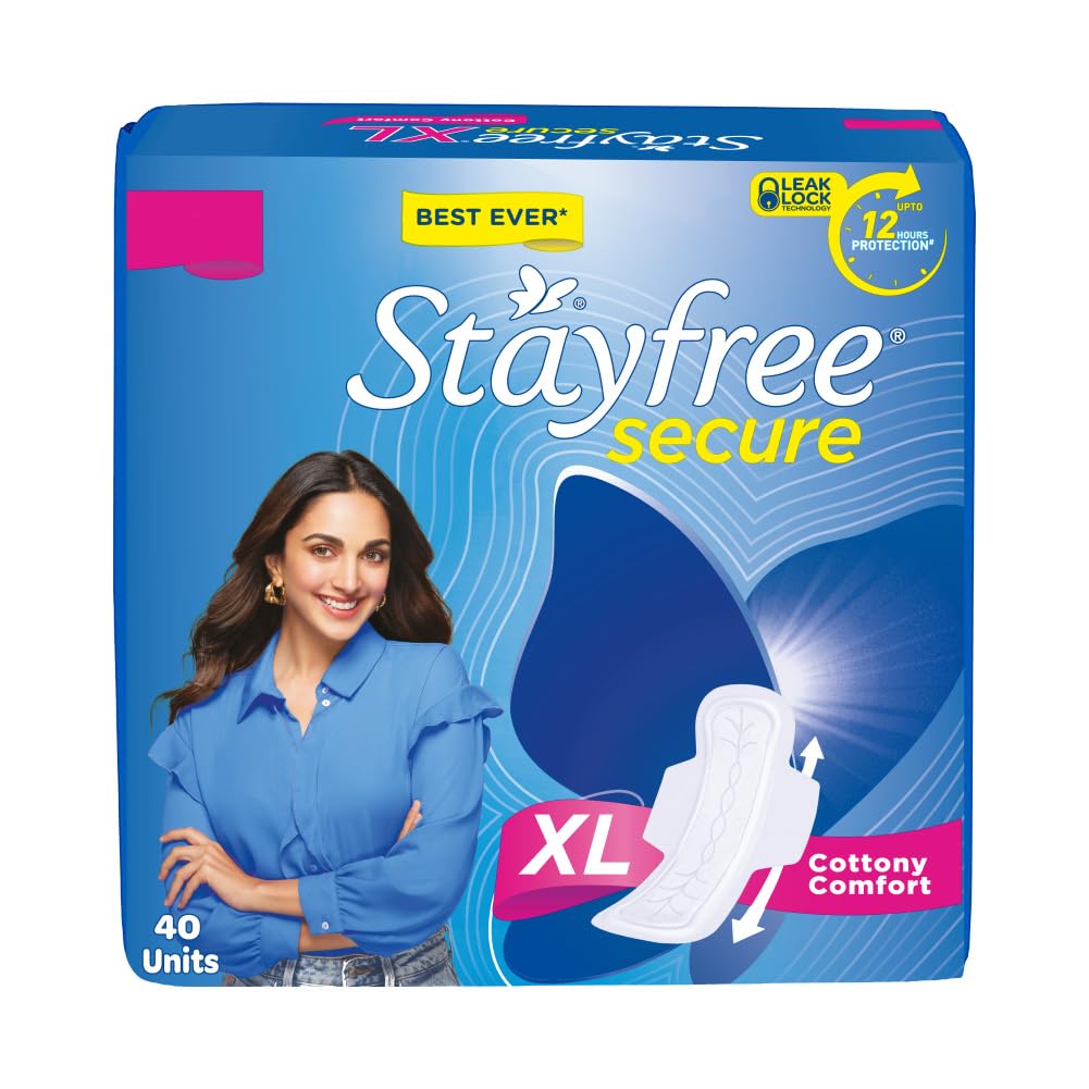 Stayfree empaque frontal mostrando 40 compresas y beneficios de ahorro