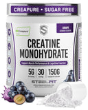 SteelFit frasco frontal del producto con etiqueta clara y sabor uva