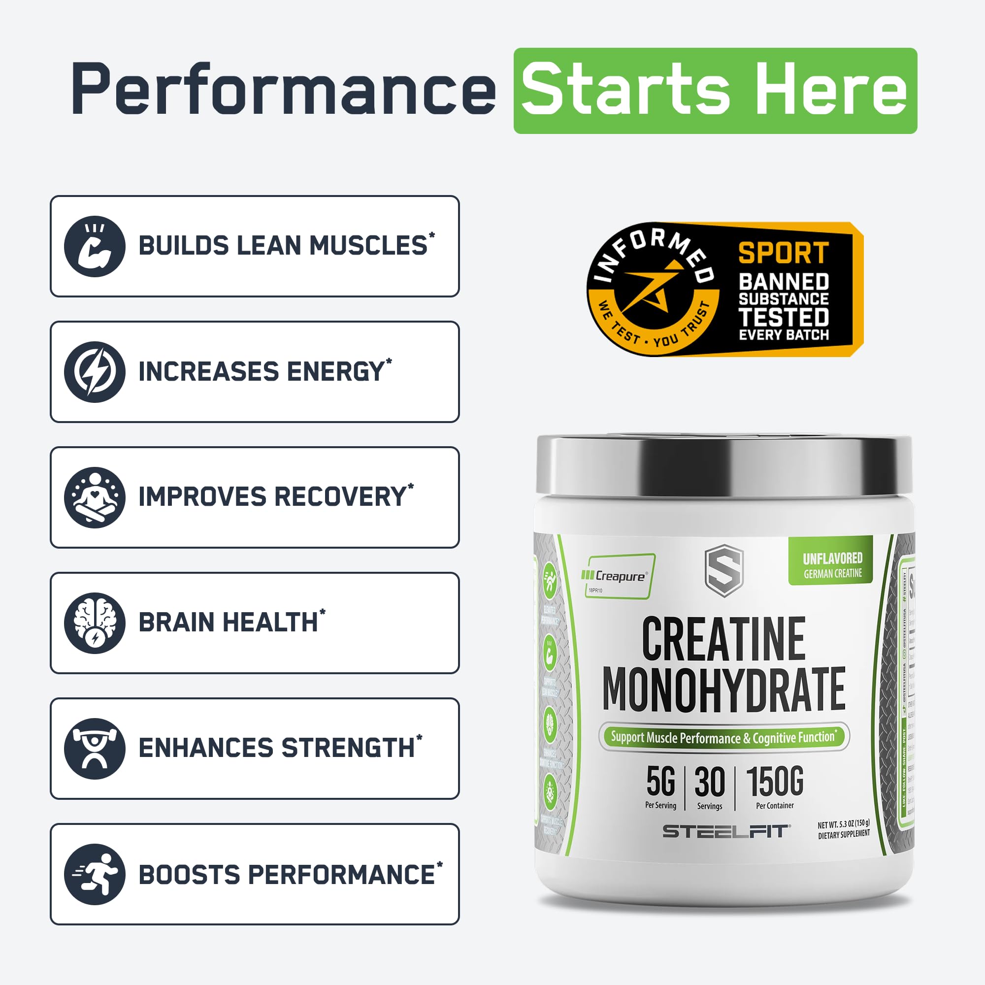 SteelFit Creapure polvo textura cercana sin olor para mezcla fácil