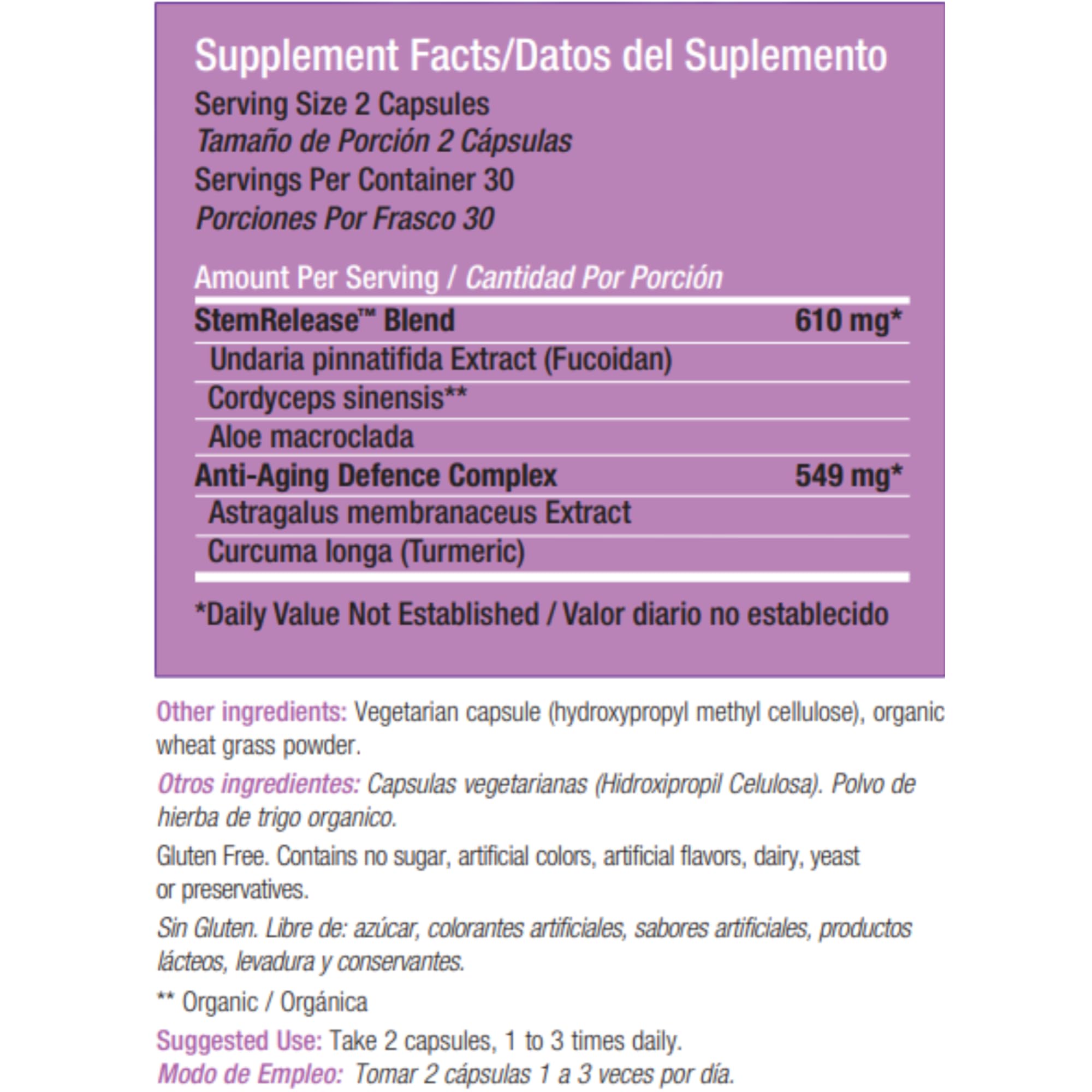 StemTech Stemrelease3 etiqueta con ingredientes y recomendaciones claras