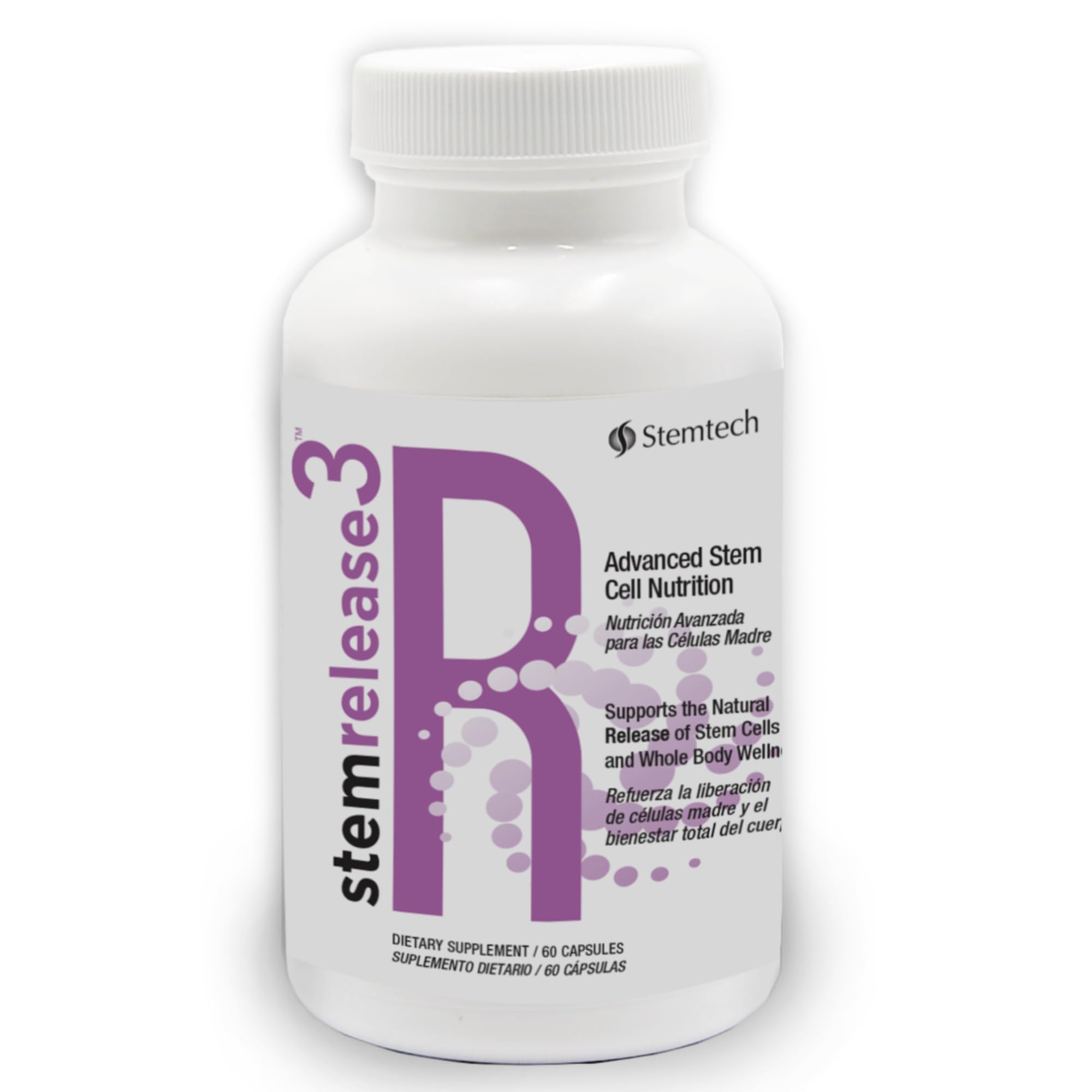 StemTech Stemrelease3 frente del empaque mostrando beneficios y dosis