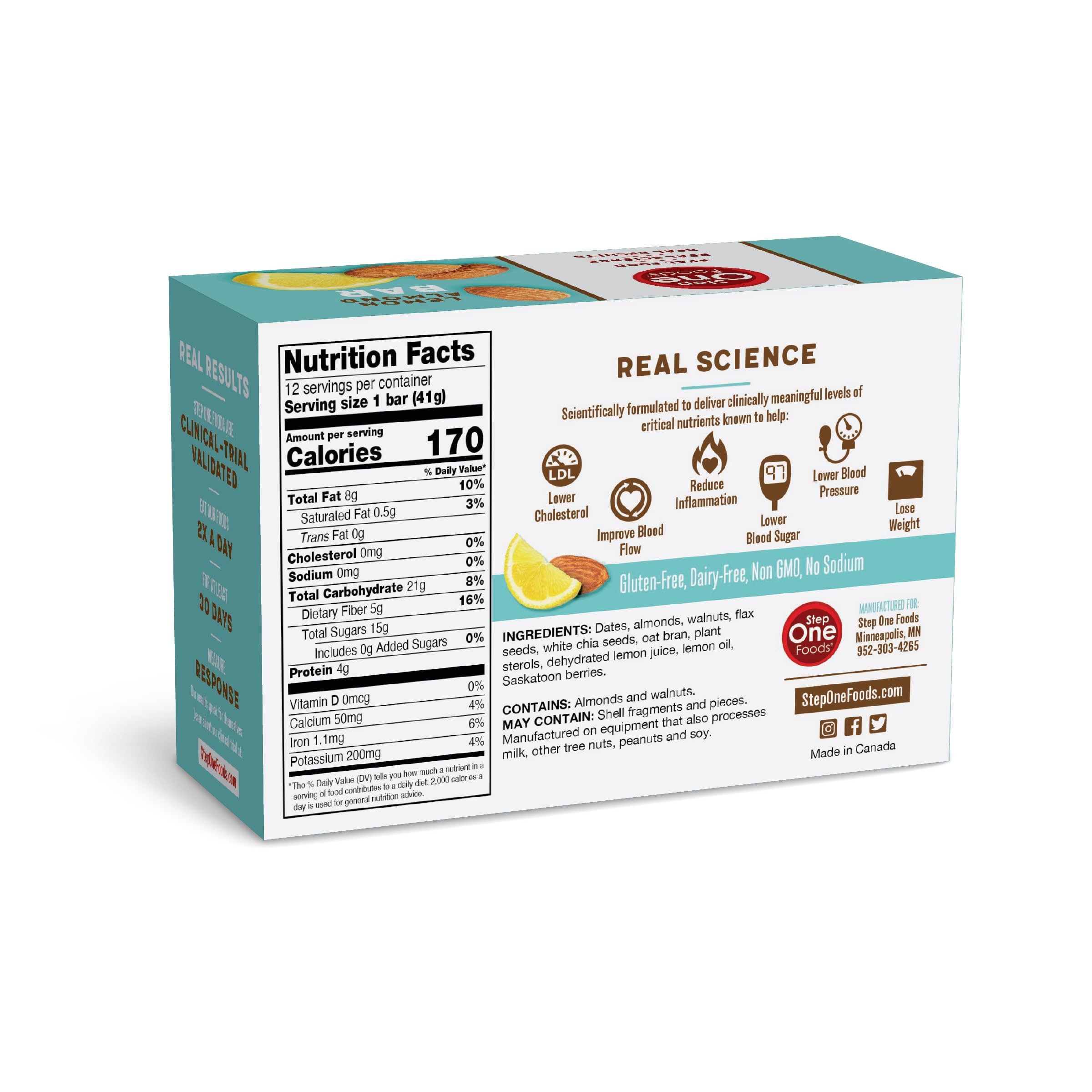 Step One Foods etiqueta nutricional con información de esteroles