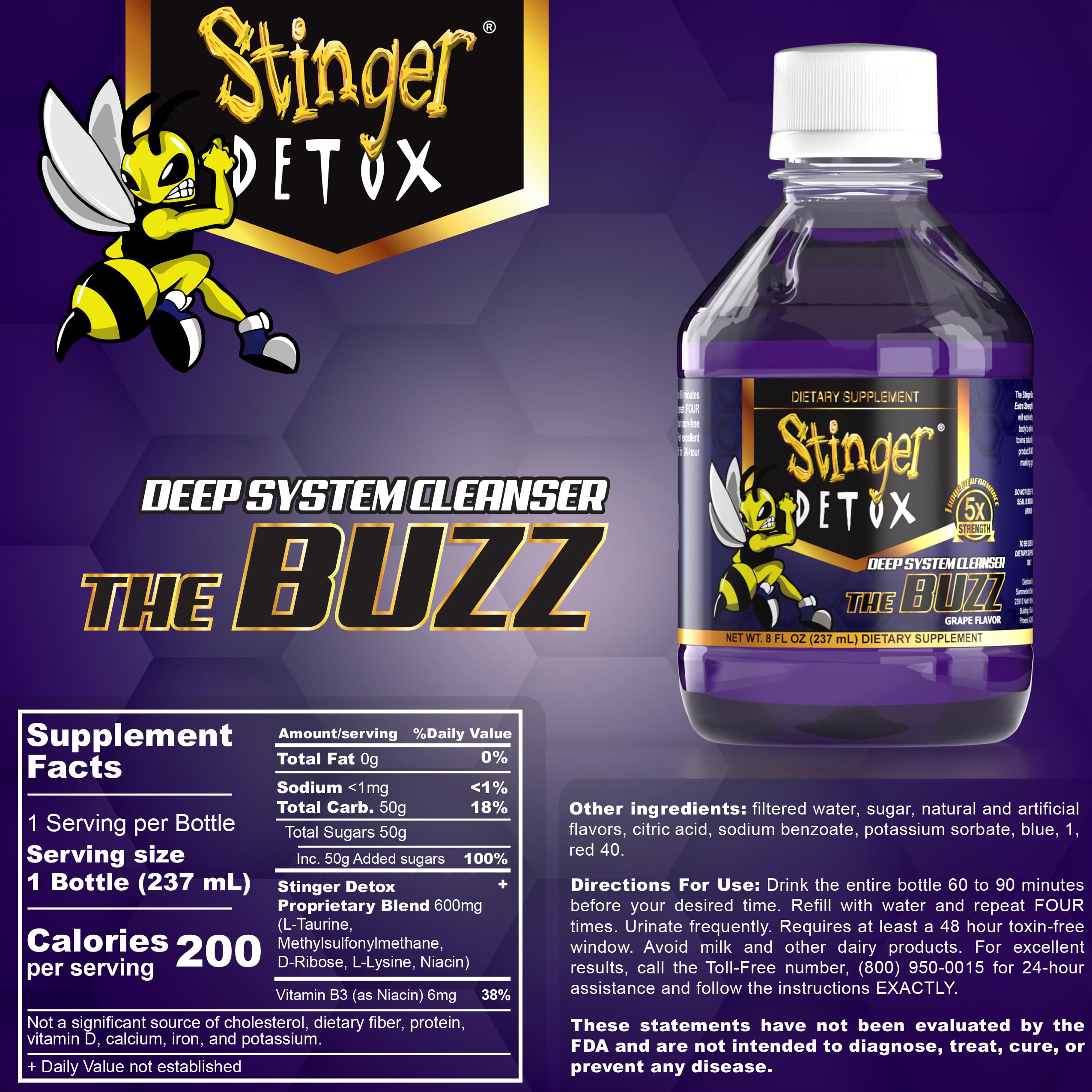 Stinger Detox comparación de tamaño de botella para visualizar volumen útil y transporte