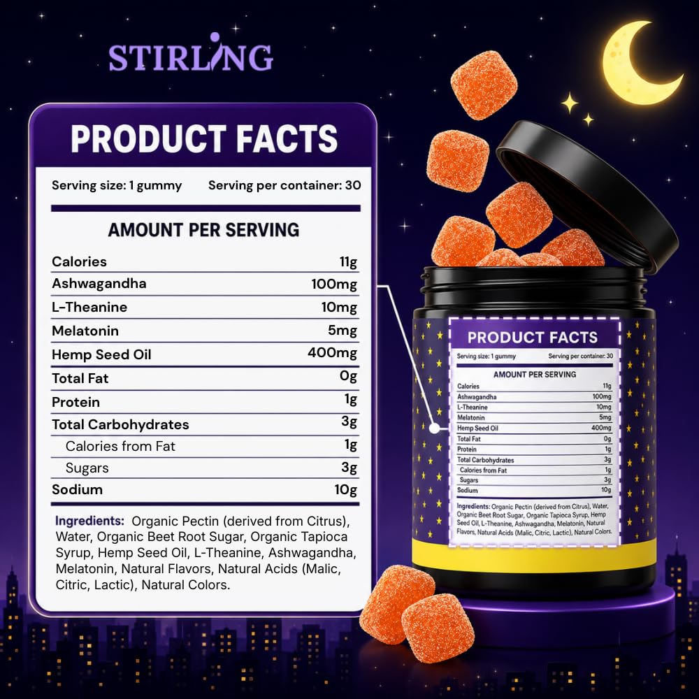 STIRLING envase abierto con gominolas mostrando cantidad por frasco