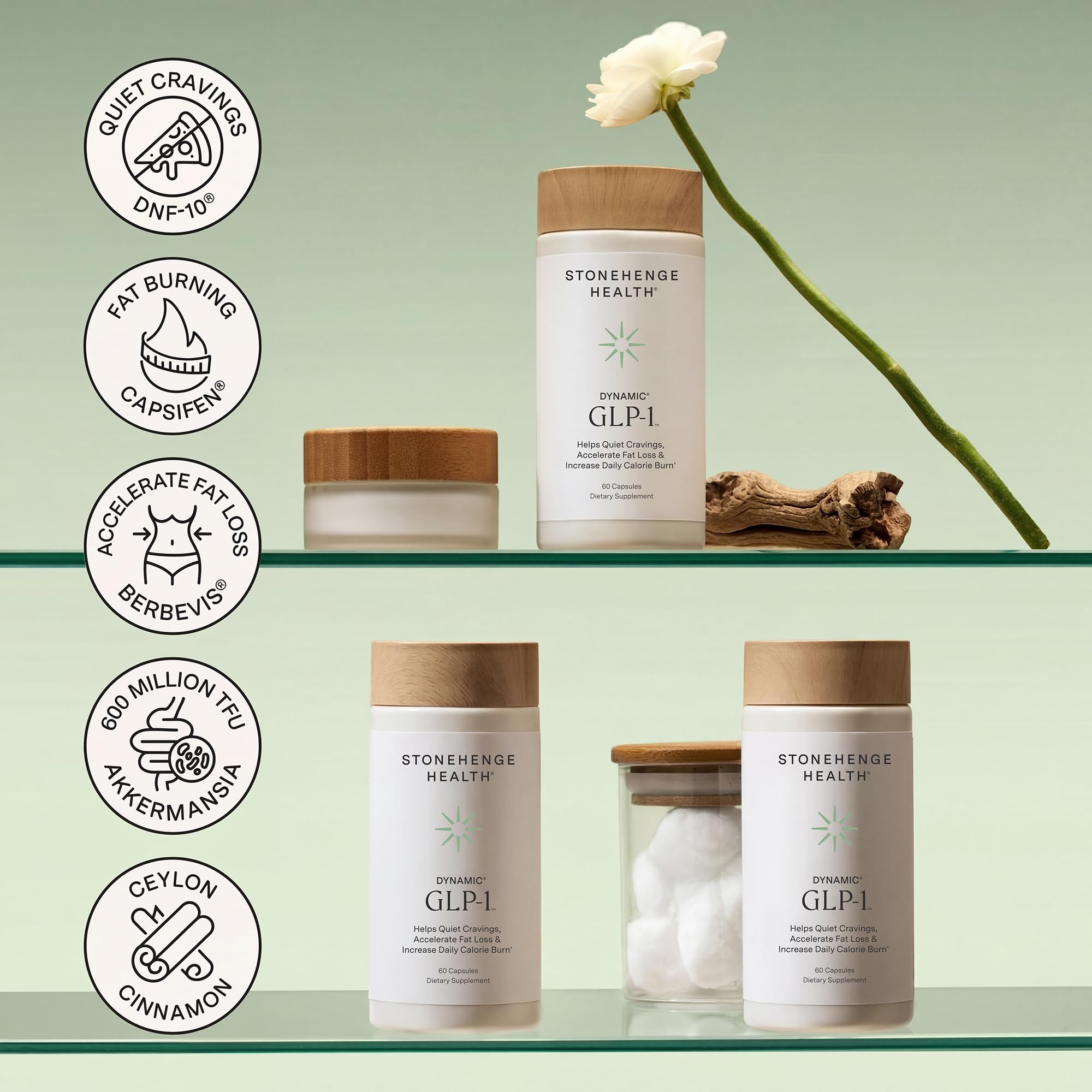 Stonehenge Health botella abierta con cápsulas para visualización del contenido