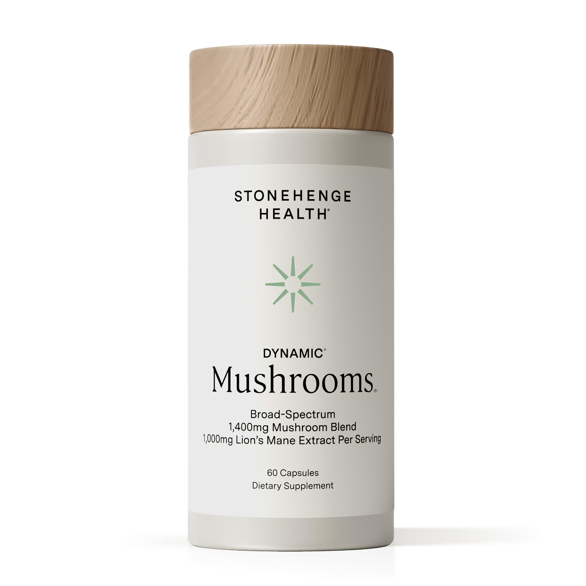 Stonehenge Health frasco delante mostrando el etiquetado y beneficios del producto