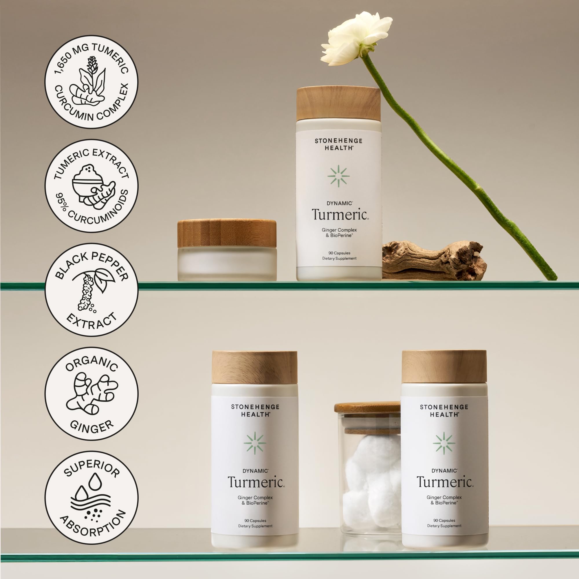 Stonehenge Health cúrcuma y jengibre orgánico juntos representando origen natural