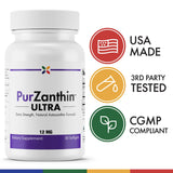 Stop Aging Now PurZanthin Ultra cápsula sobre mano para comparar tamaño y conveniencia