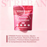 STREBAN etiqueta nutricional enfocada que muestra 20 g de proteína por porción
