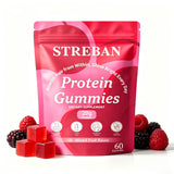 STREBAN gomitas frontal del envase mostrando diseño práctico y beneficio de proteína