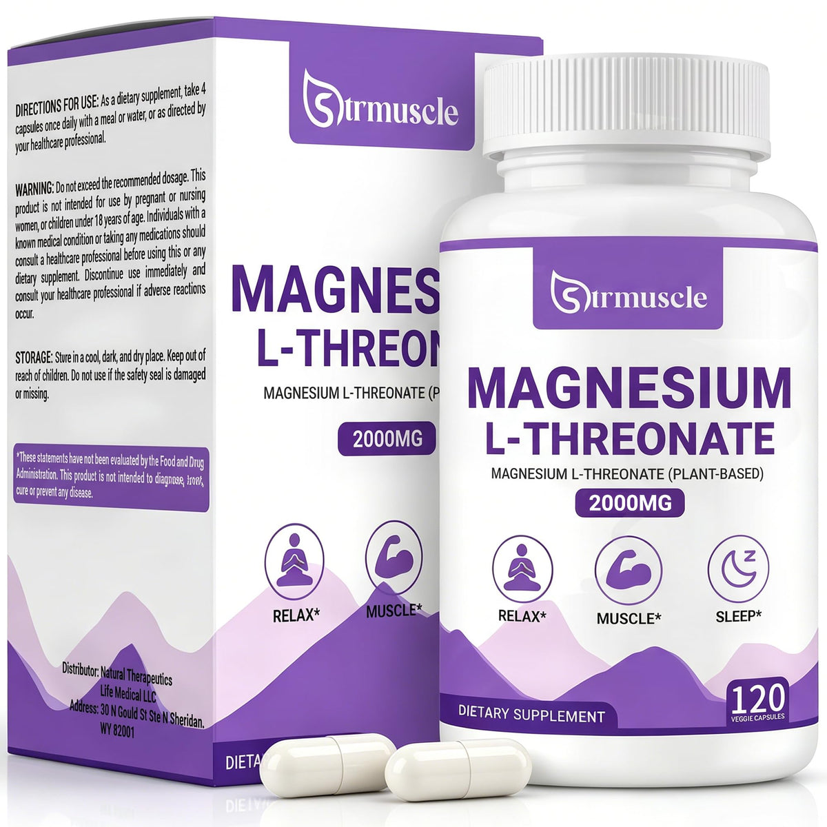 Strmuscle envase frontal mostrando magnesio L-treonato y beneficio de absorción mejorada