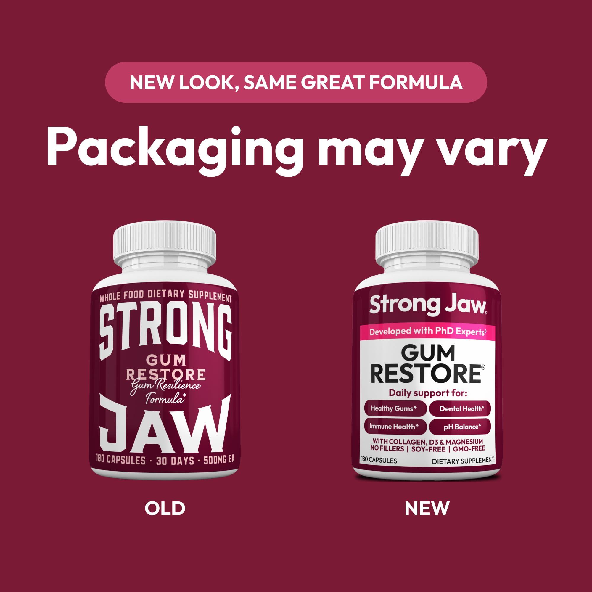 Strong Jaw etiqueta con ingredientes clave y beneficio de transparencia informativa