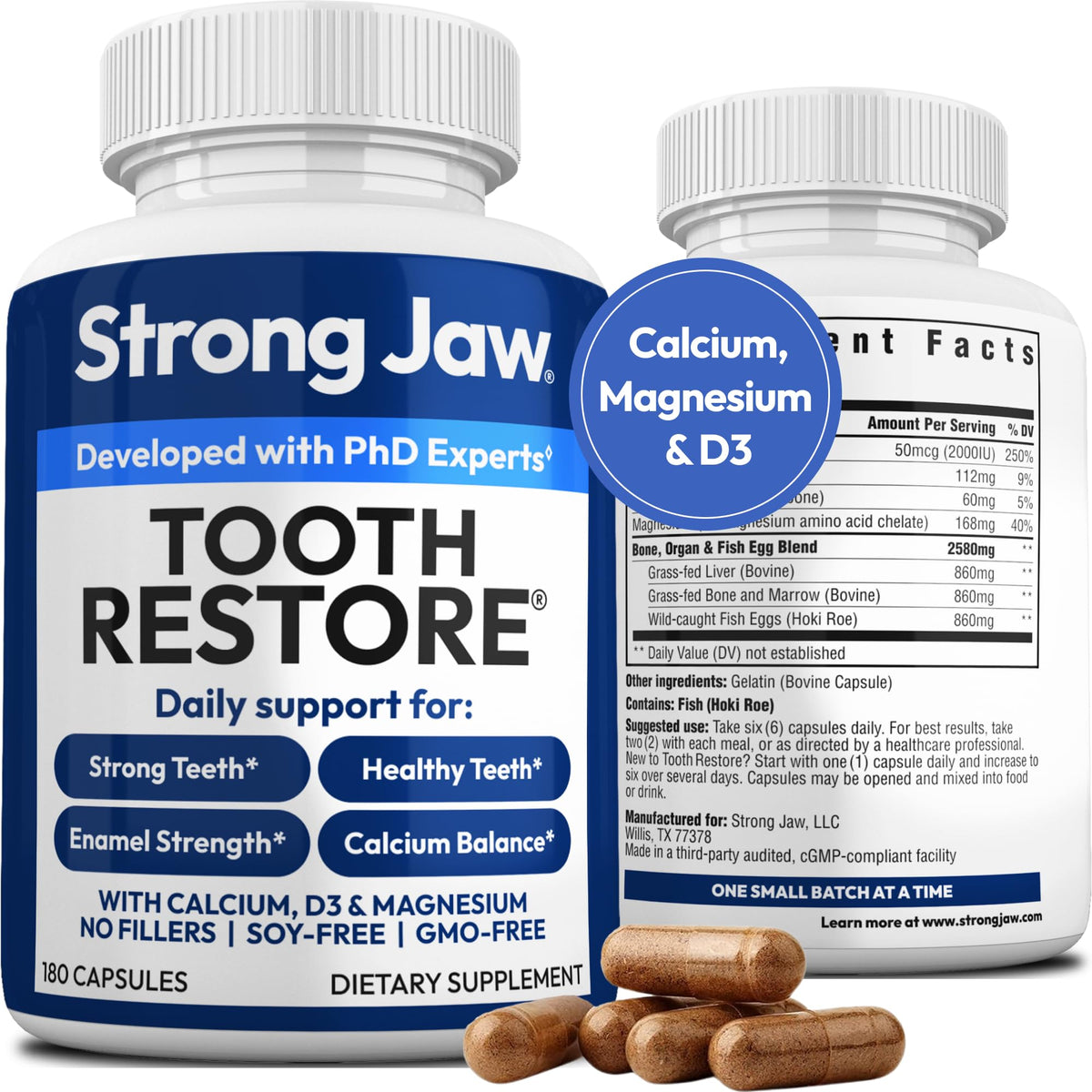 Strong Jaw frente del empaque mostrando cantidad y beneficio remineralizante