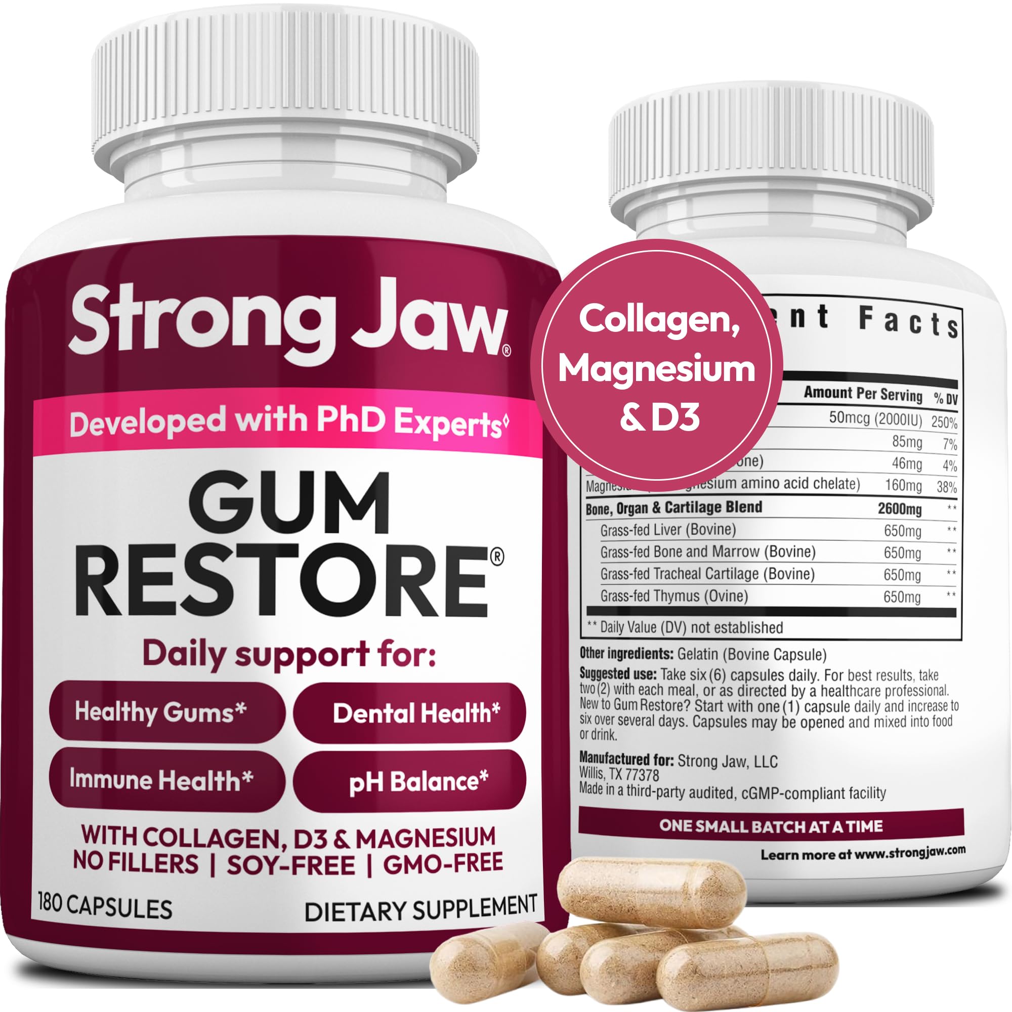 Strong Jaw imagen frontal del producto mostrando el envase y beneficio de apoyo oral
