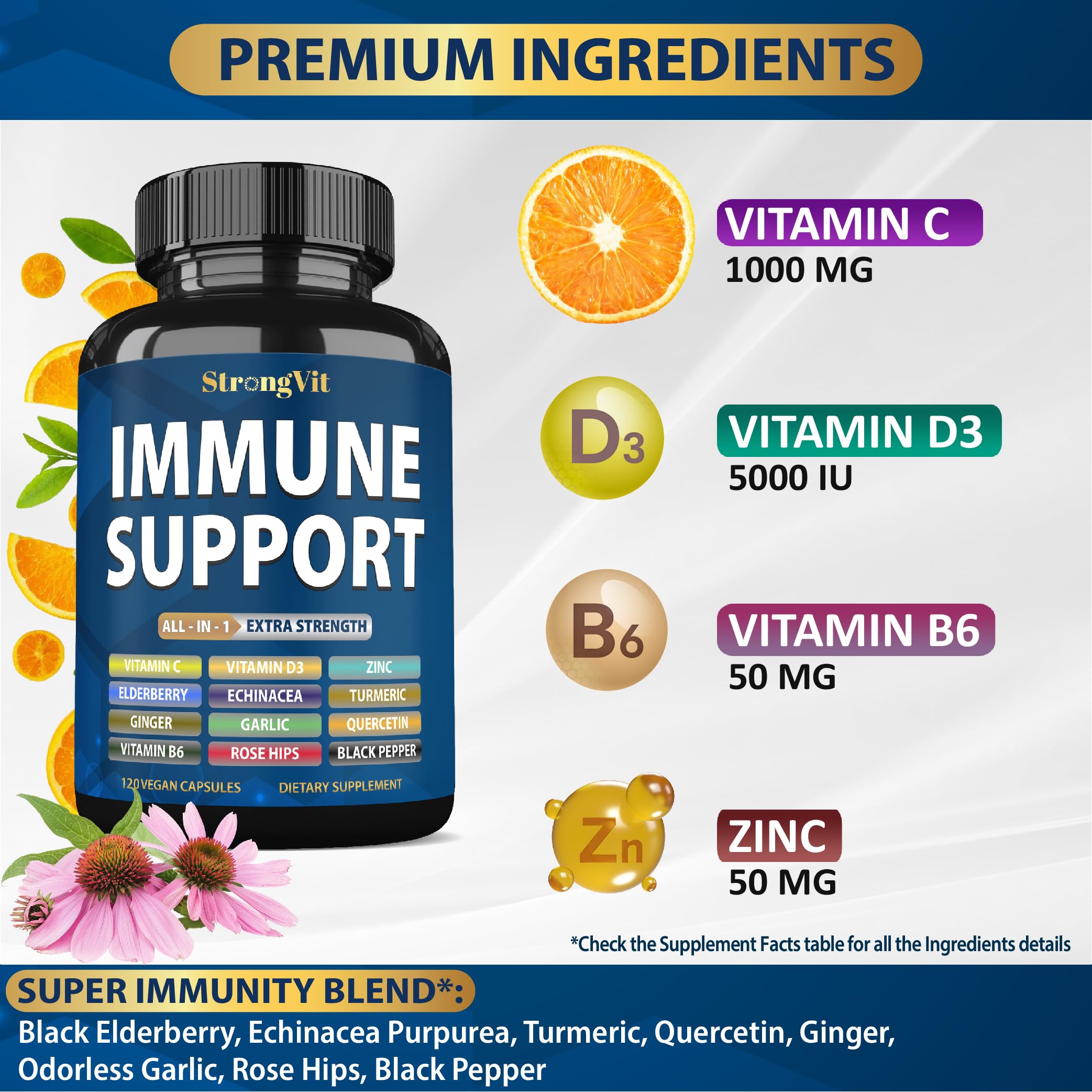 StrongVit etiqueta con lista de ingredientes y certificaciones visibles