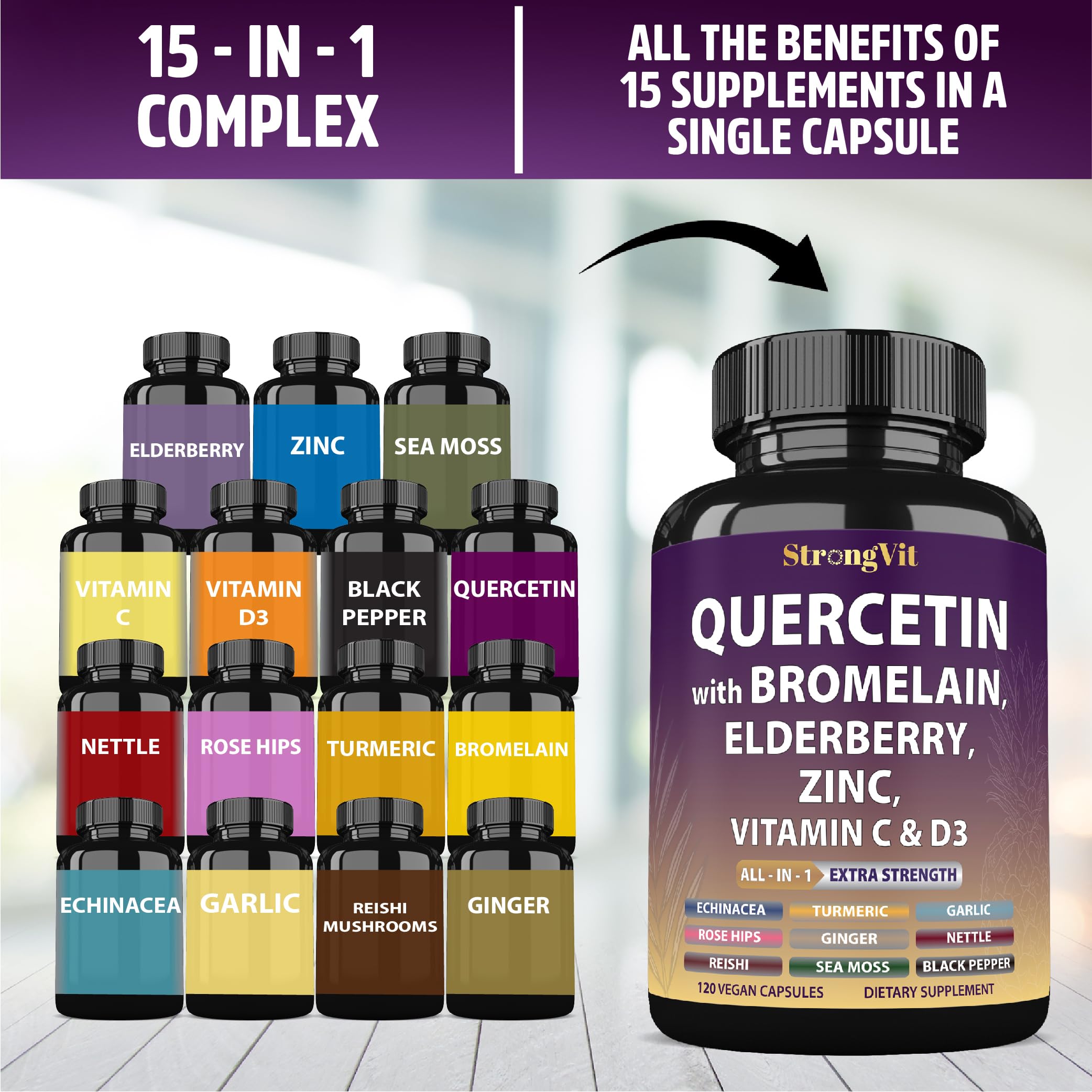 StrongVit etiqueta nutricional legible con lista de ingredientes y pruebas