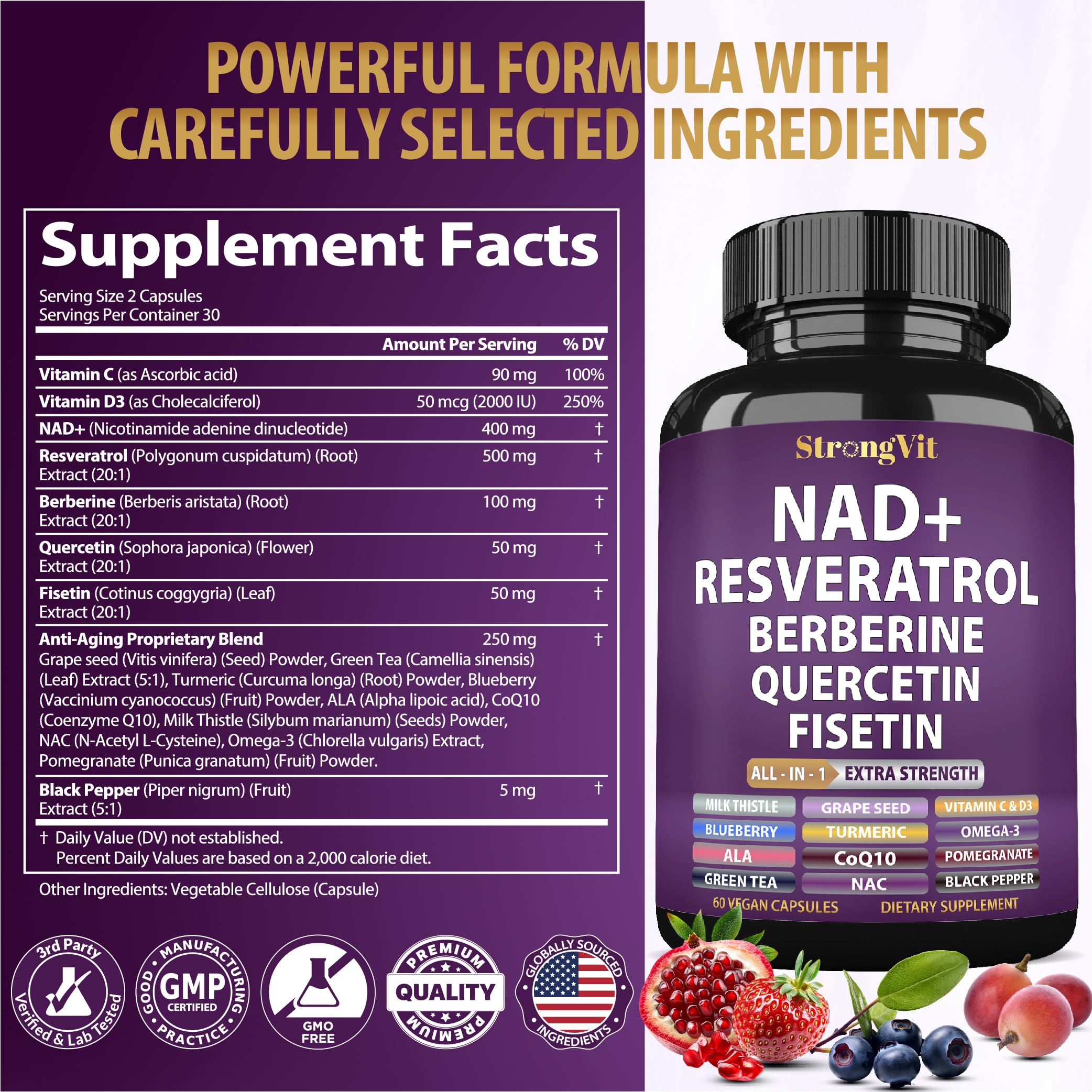 StrongVit ingredientes naturales como uva y granada para antioxidantes