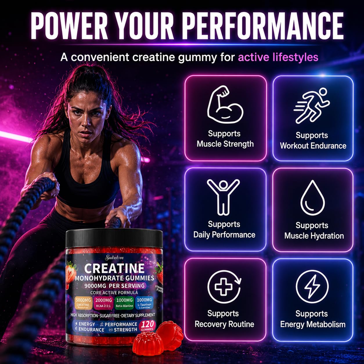 sudrolove panel de ingredientes con creatina y BCAA visible
