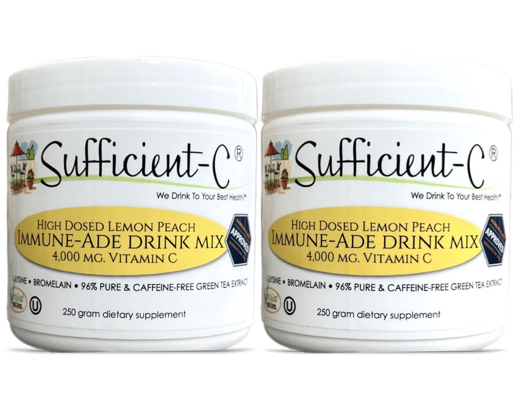 Sufficient-C frente del envase mostrando etiqueta y sabor limón durazno