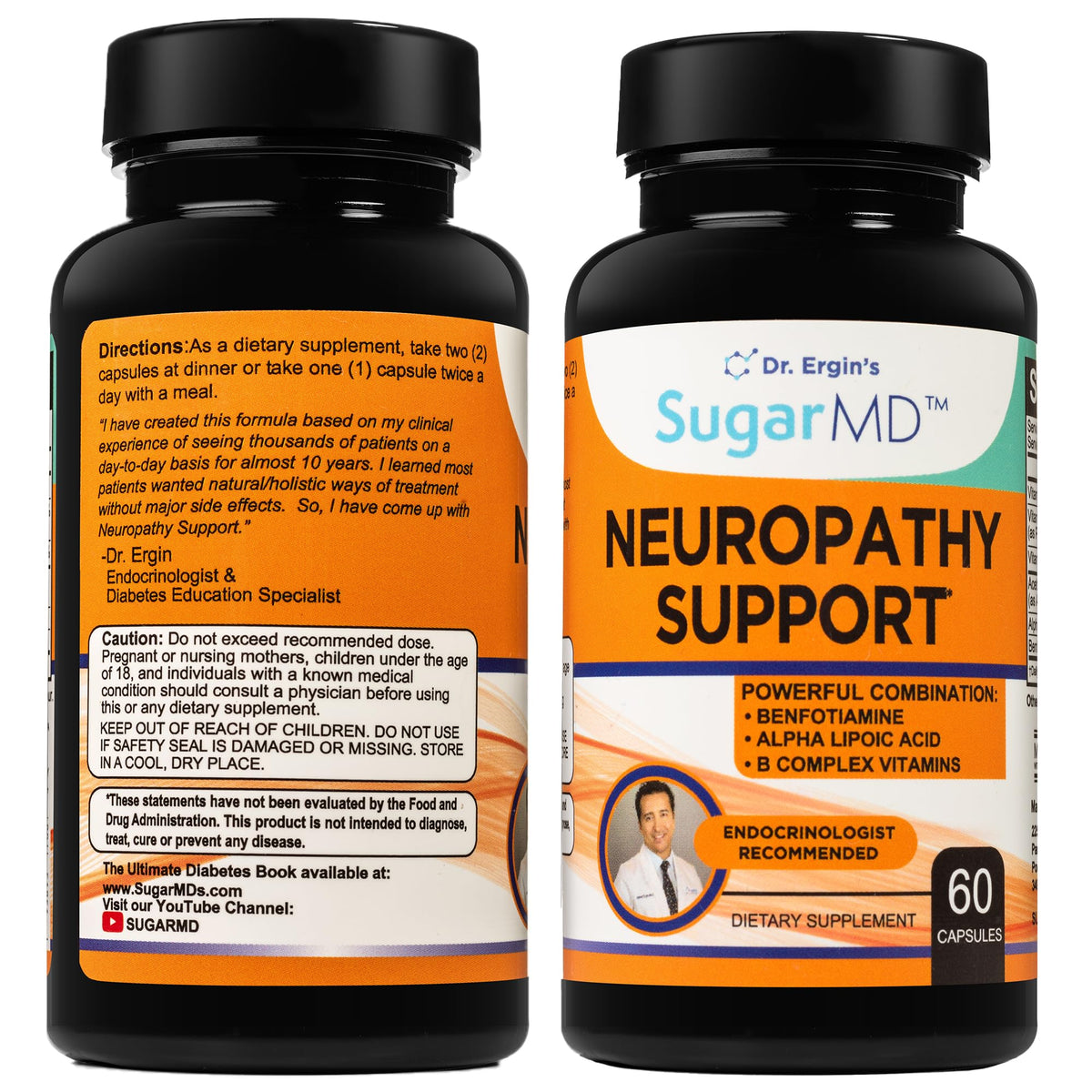 SugarMD frasco frontal mostrando 60 cápsulas y etiqueta clara