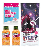 Sugar Splash pack frontal mostrando tabletas y shots para una experiencia dulce