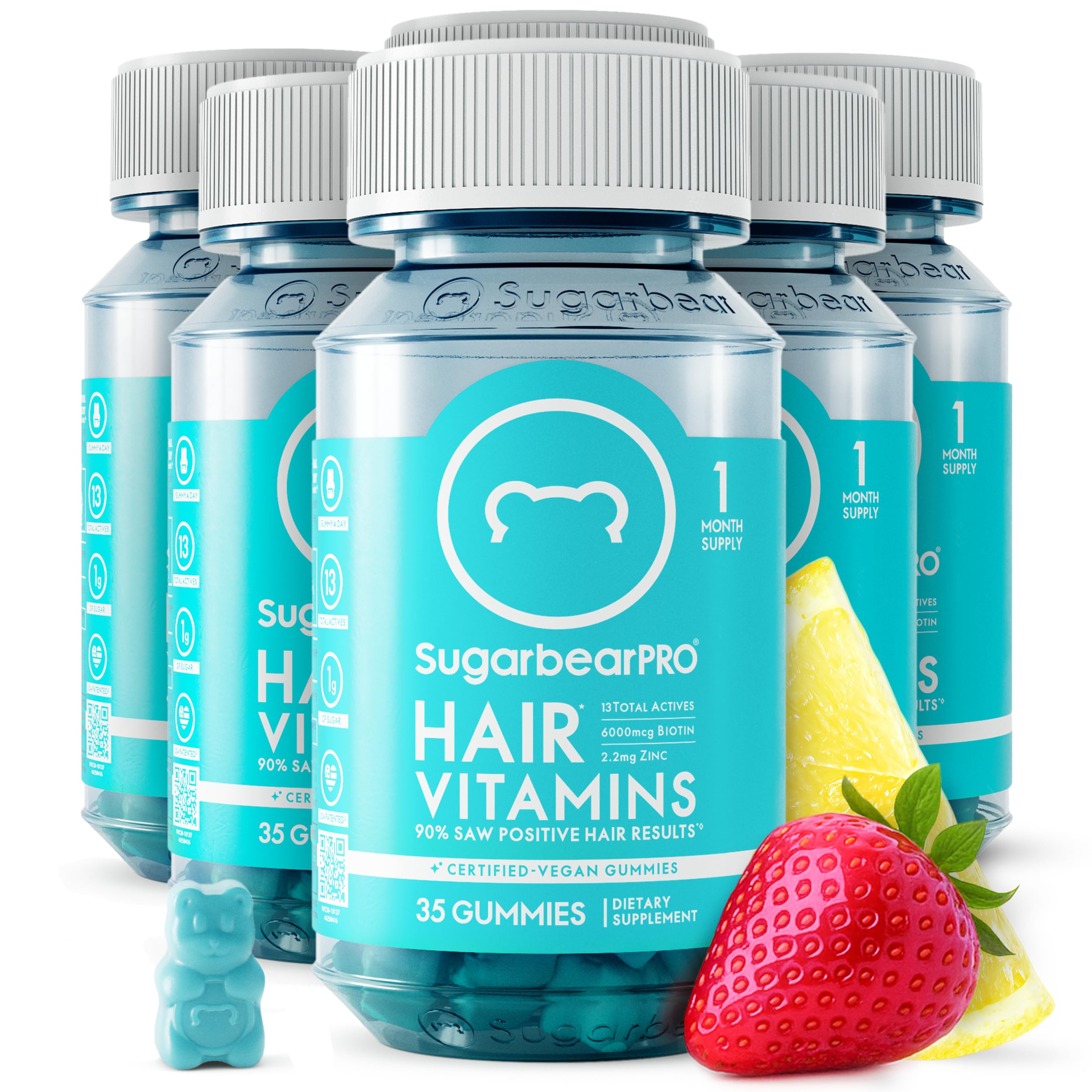 SugarBearPro frente del empaque mostrando seis botellas y beneficios veganos