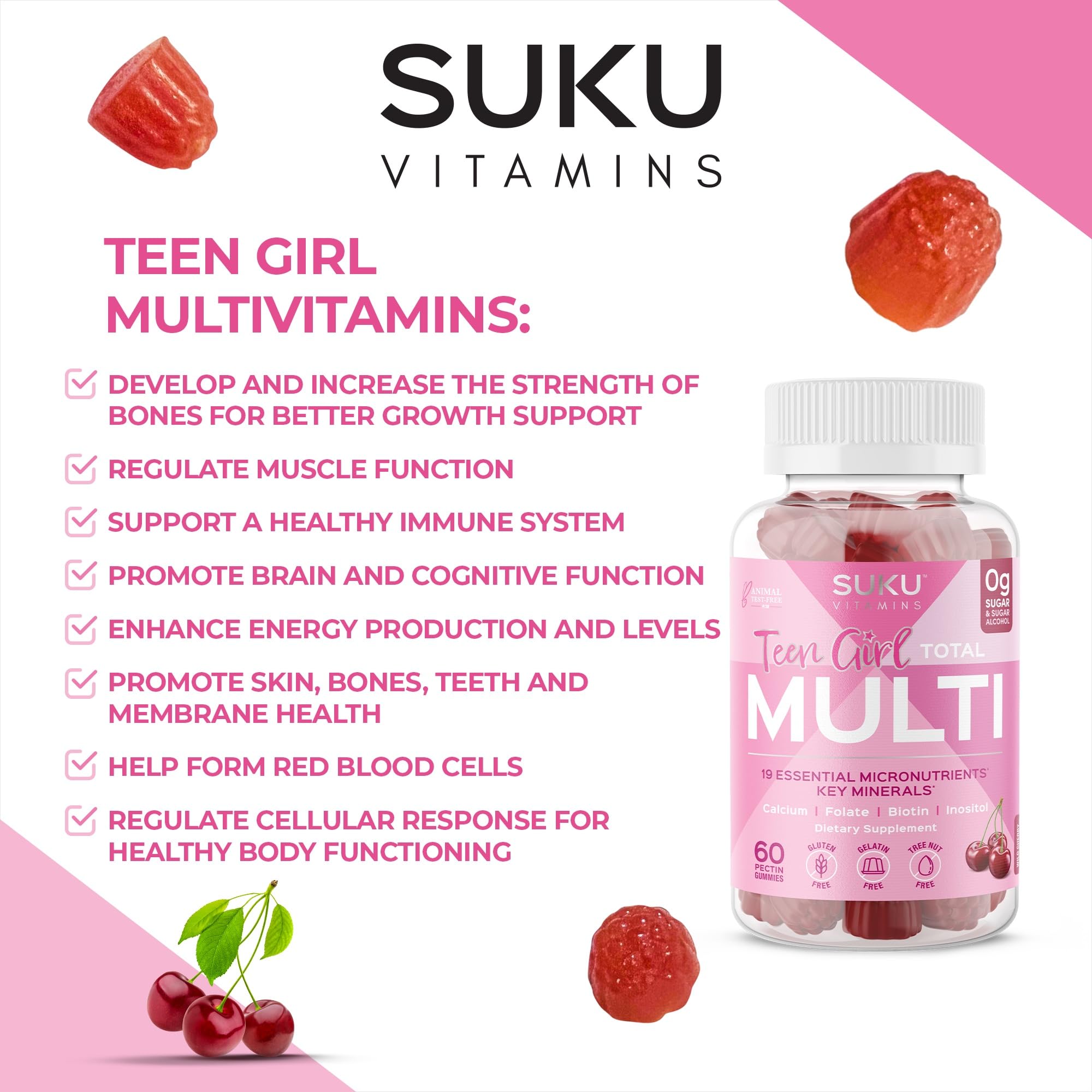 SUKU gomitas en bol con frutas, aspecto sabroso y natural