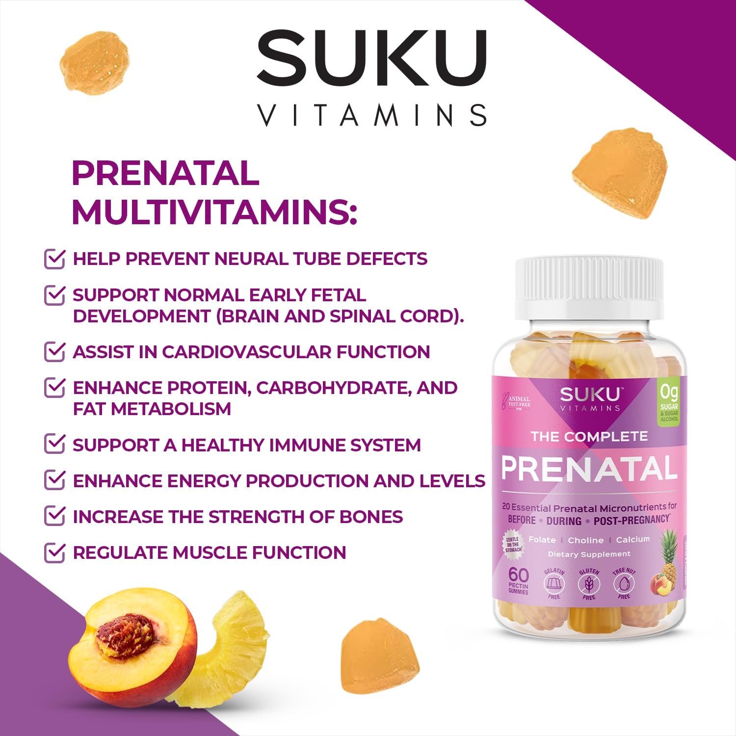 SUKU ingredientes naturales piña y durazno que aportan sabor agradable