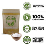 Cuchara con Sulfur Health MSM frente a frasco para comparar tamaño y dosis