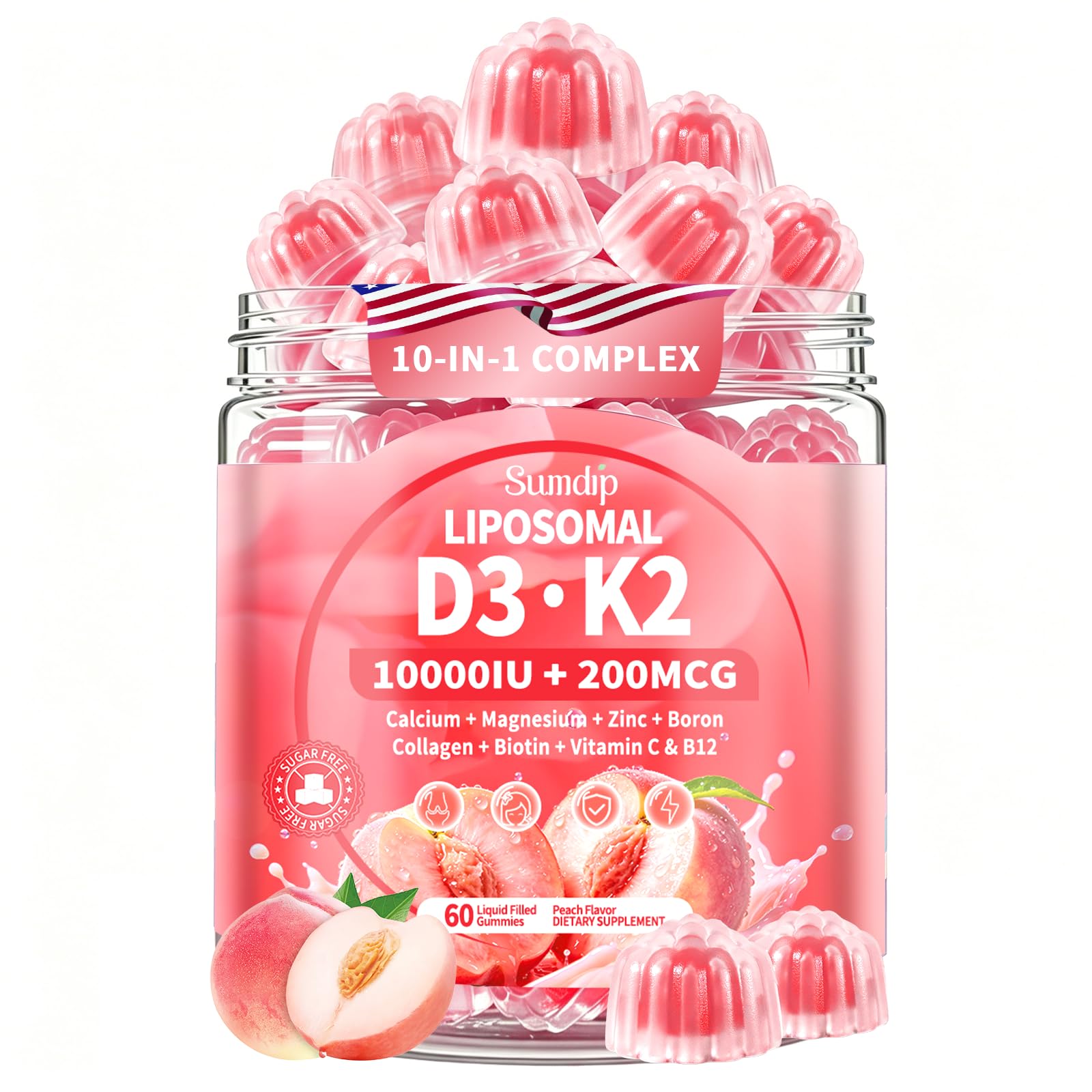 SumDIP frontal del empaque mostrando beneficios y sabor durazno