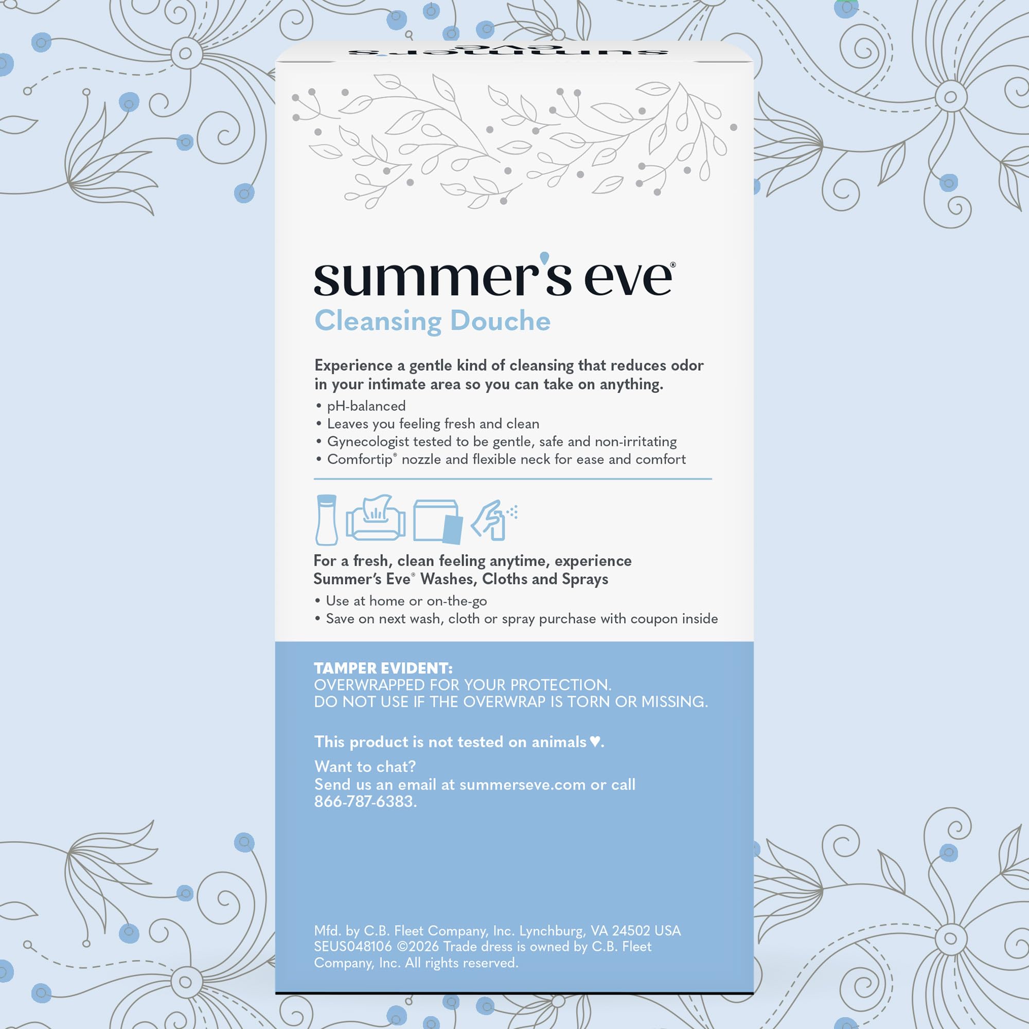 Summer's Eve etiqueta con ingredientes y pH balanceado para confianza