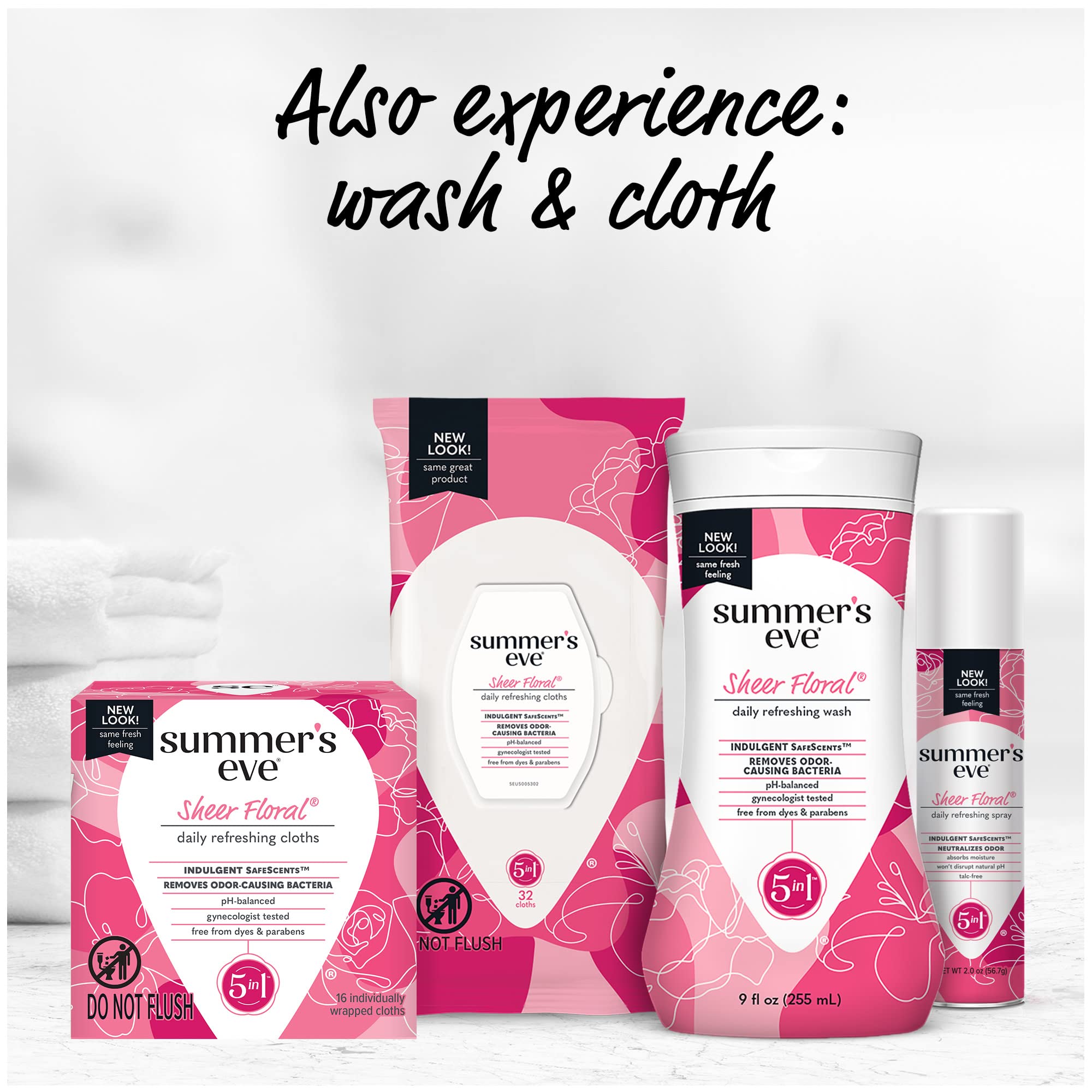 Summer's Eve etiqueta con ingredientes indicando pH balanceado y transparencia
