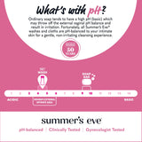 Summer’s Eve etiqueta con indicación pH balanceado y seguridad para piel sensible