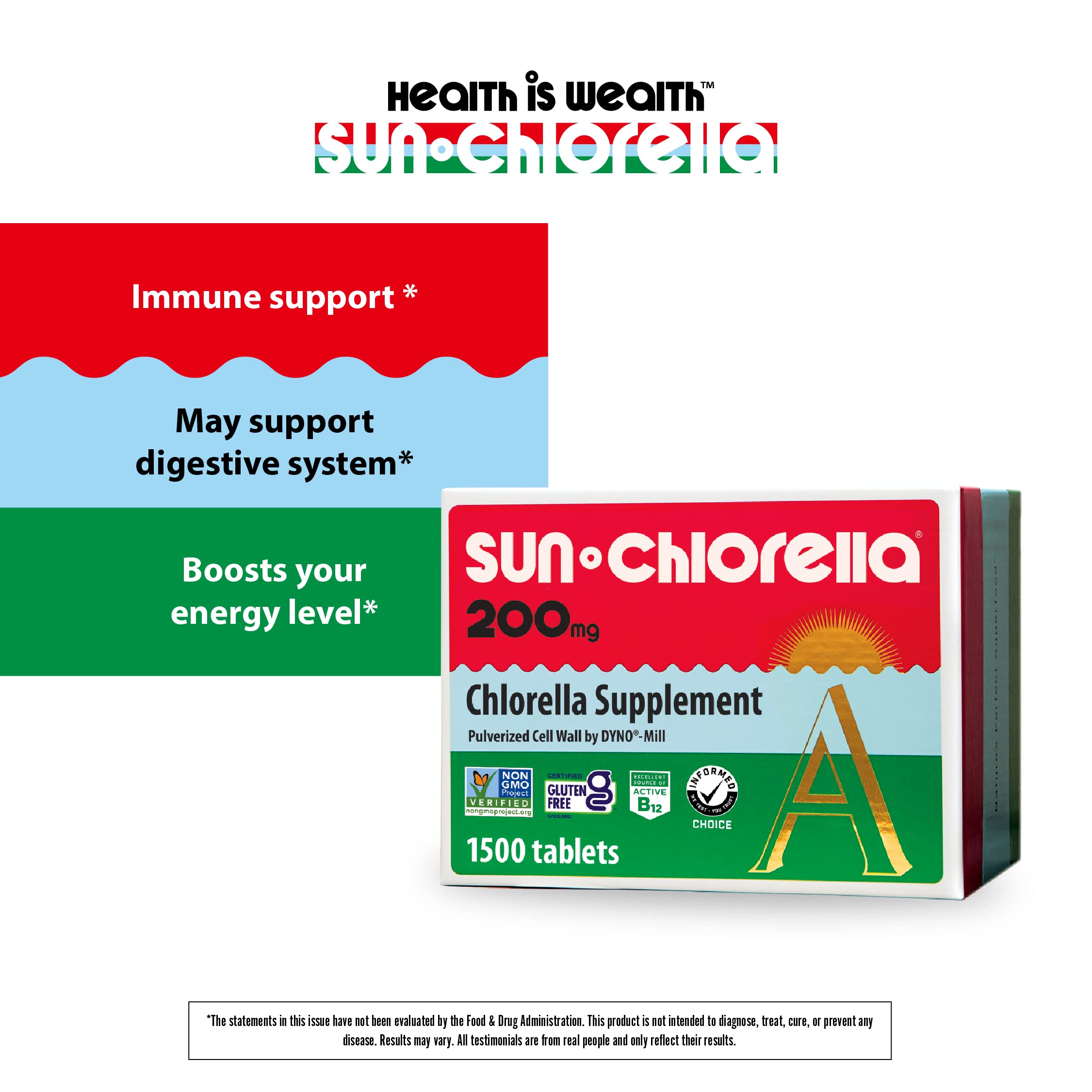 Sun Chlorella etiqueta nutricional con información de clorofila y B12