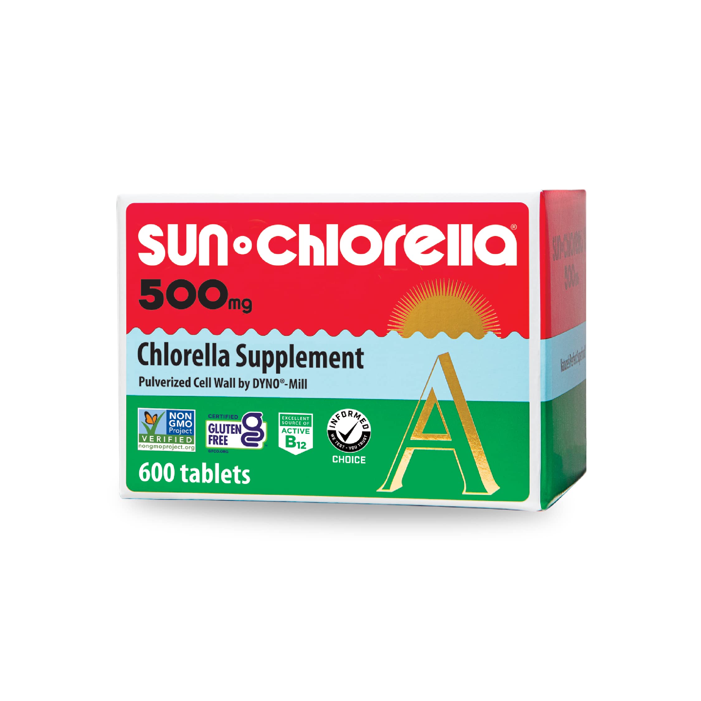 Sun Chlorella envase frontal mostrando 600 tabletas y claridad de ingredientes