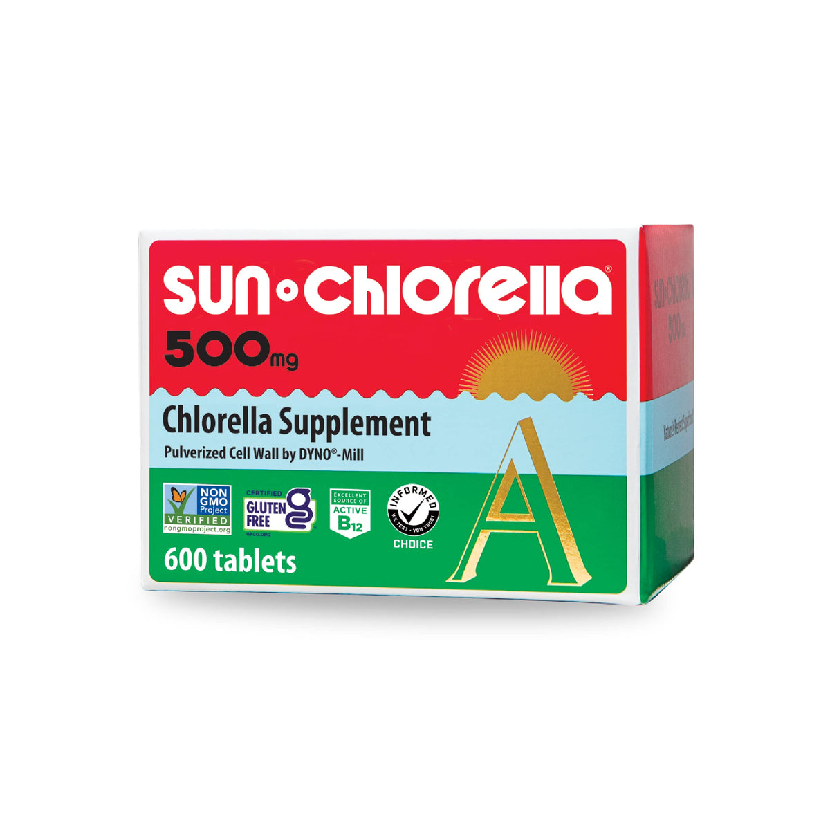 Sun Chlorella envase frontal mostrando 600 tabletas y claridad de ingredientes