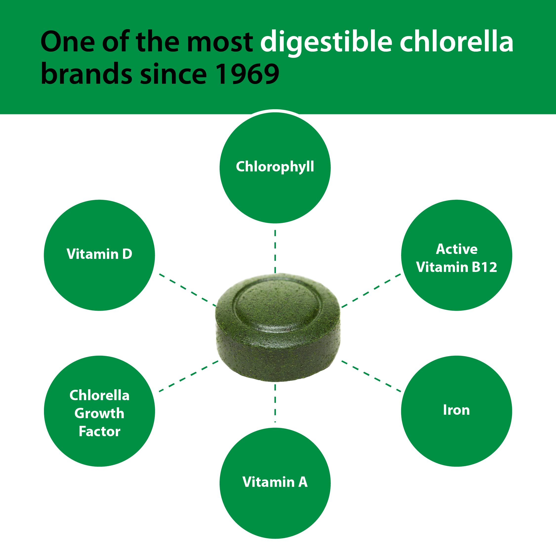 Sun Chlorella polvo pulverizado mostrando pared celular pulverizada conservada