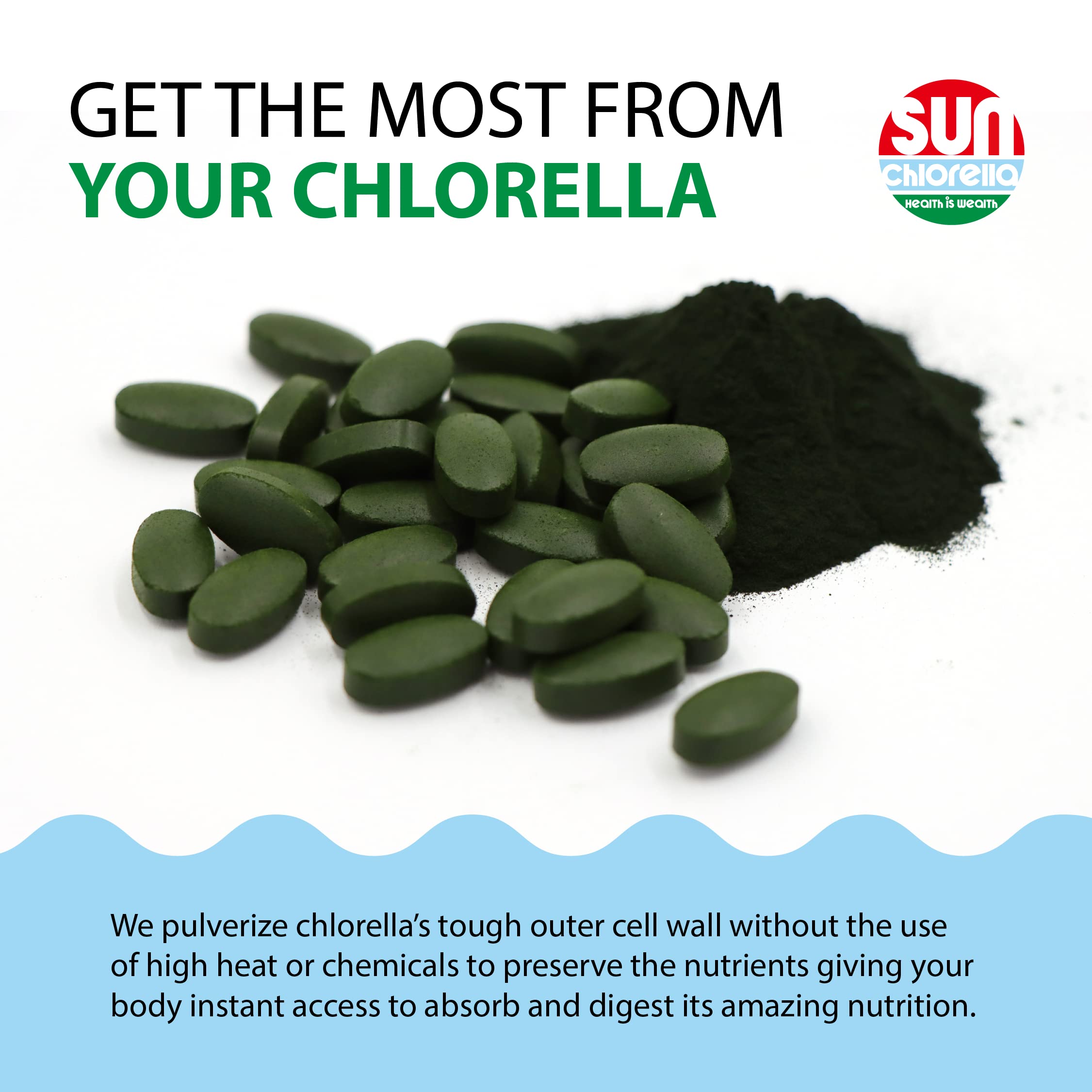 Sun Chlorella etiqueta nutricional legible que indica B12, hierro y sin OGM