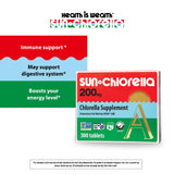 Sun Chlorella tabletas en mano demostrando tamaño y porción portátil