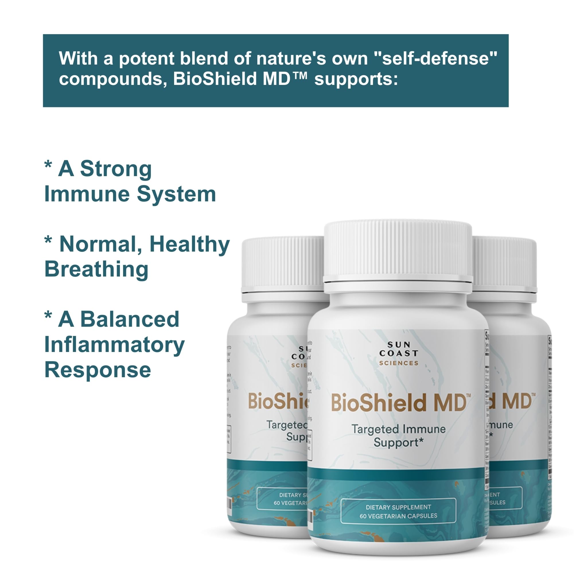 SUN COAST SCIENCES etiqueta con ingredientes y beneficios claros para el usuario