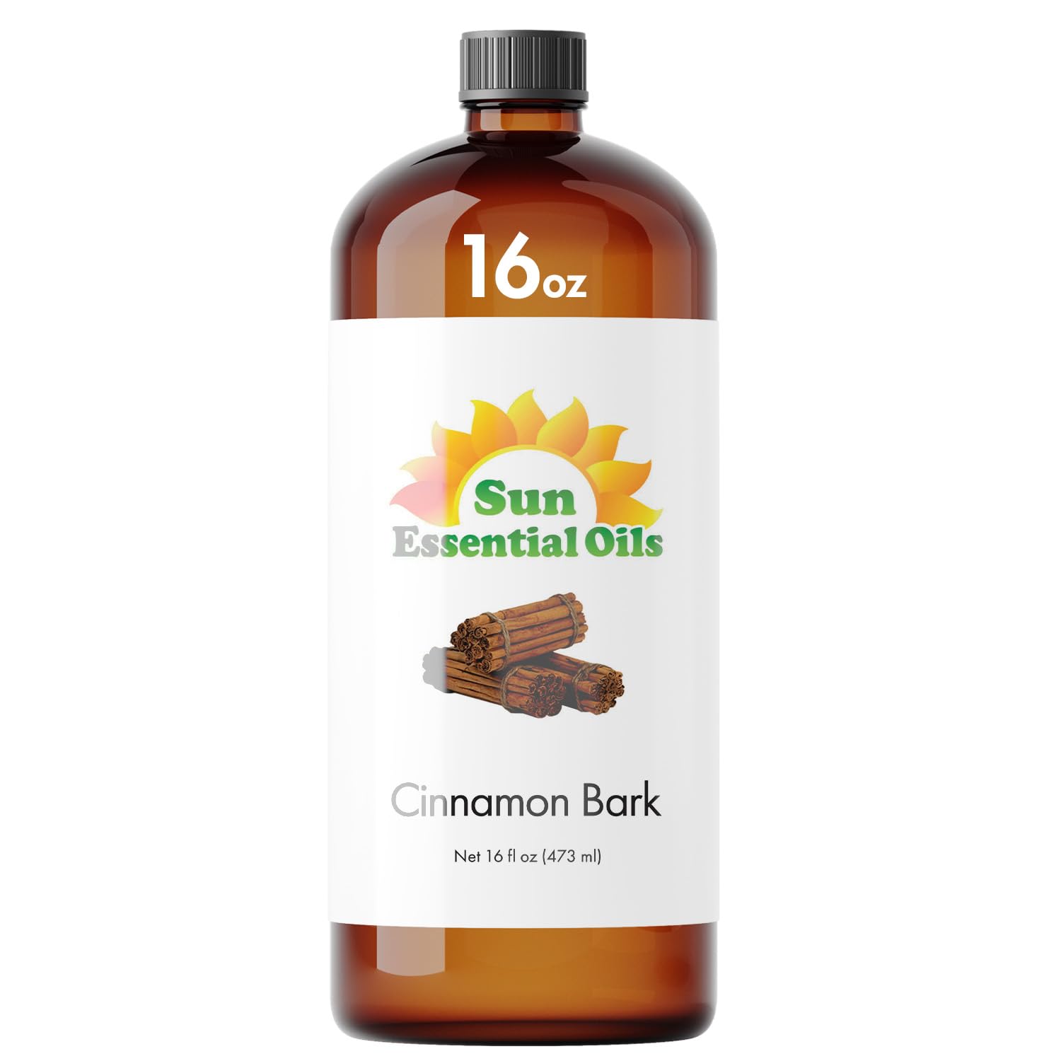 Sun Essential Oils frasco frontal ámbar con etiqueta, presenta aroma reconfortante