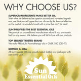 Sun Essential Oils etiqueta con información y precauciones para uso correcto